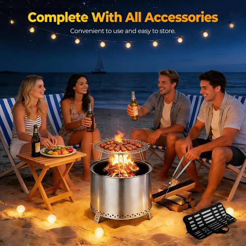 ogl large campfire stove fire pit smokeless wood burning heater fireplace stainless steel portable outdoor patio camping hiking bbq grill ash tray