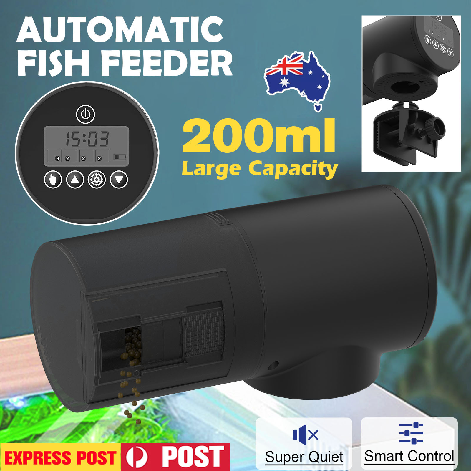 TEMU Advwin Automatic Fish Feeder, Timer Feeder With Lcd Display Moisture-proof Fish Food Dispenser, Large Capacity Auto Fish/turtle Feeder For