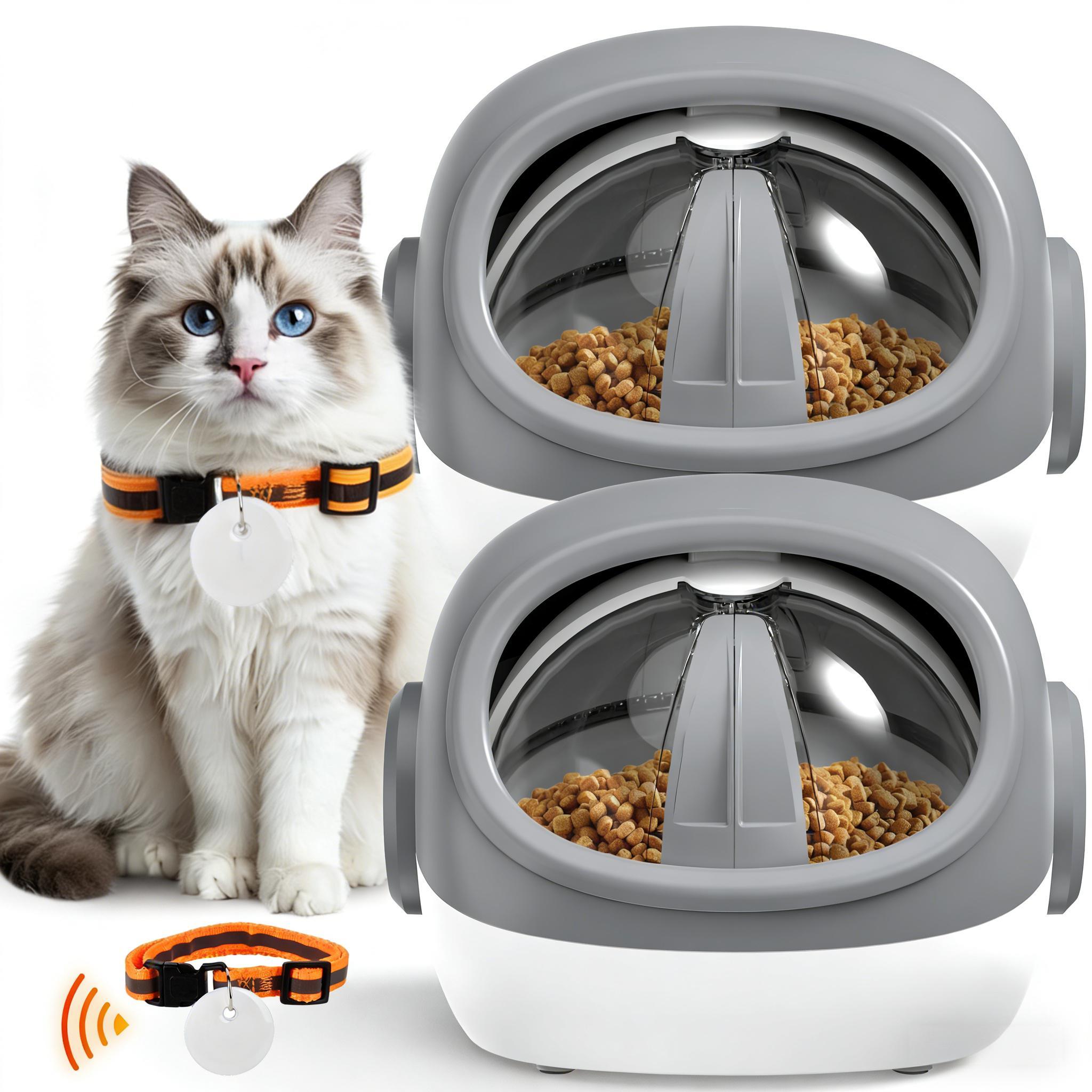 Advwin 2pcs Automatic RFID Cat Feeder With Collar Microchip Identification, Multi-Cat Compatible + 4 Feeding Modes, Supports Wet & Dry Food And Voice Recording - Image 2