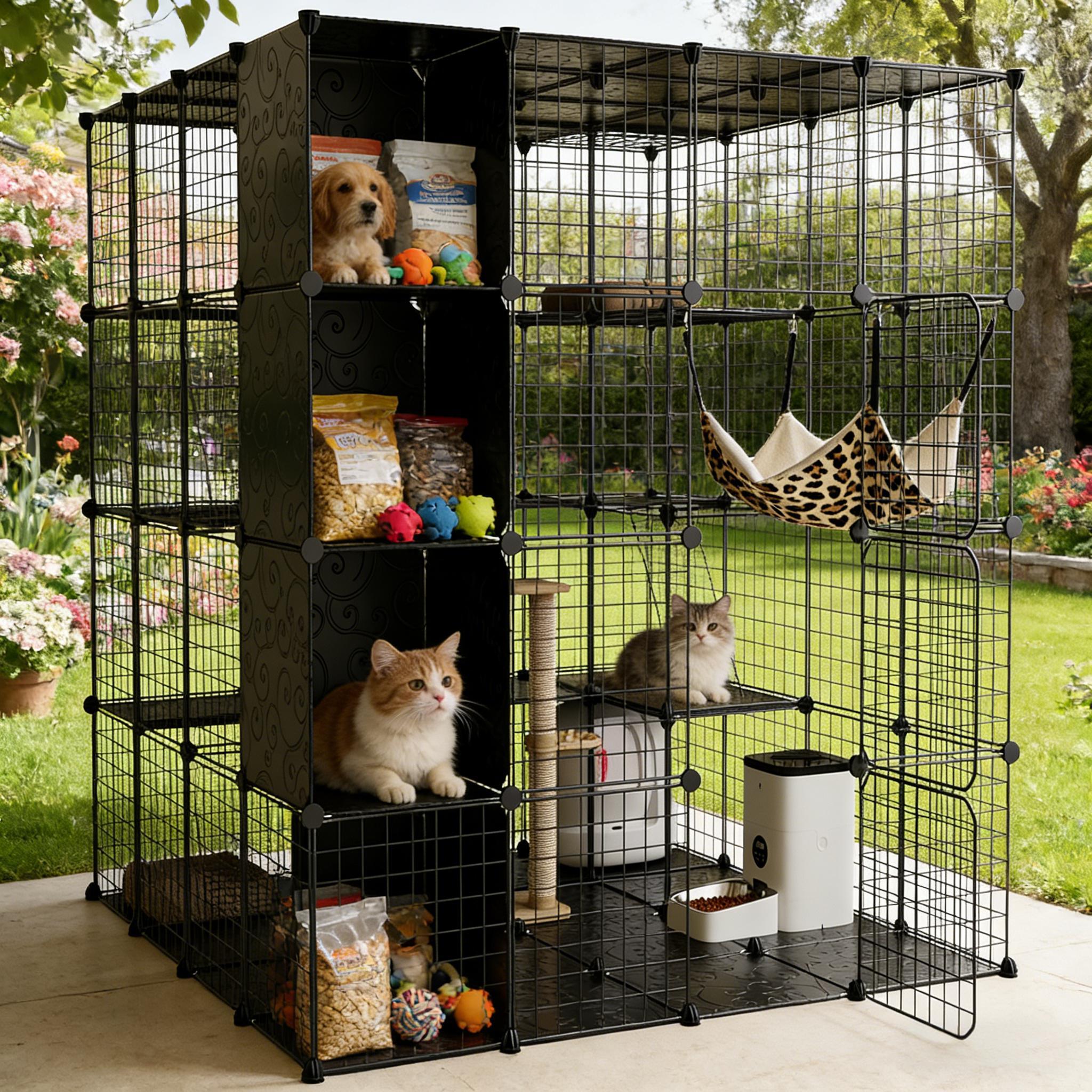 TEMU Advwin Large Cat Cage With Storage Cube, 4 Tiers Cat Kennel Diy Indoor Cats Enclosures, Metal Cat Playpen With Large Hammock For 1-4 Kittens