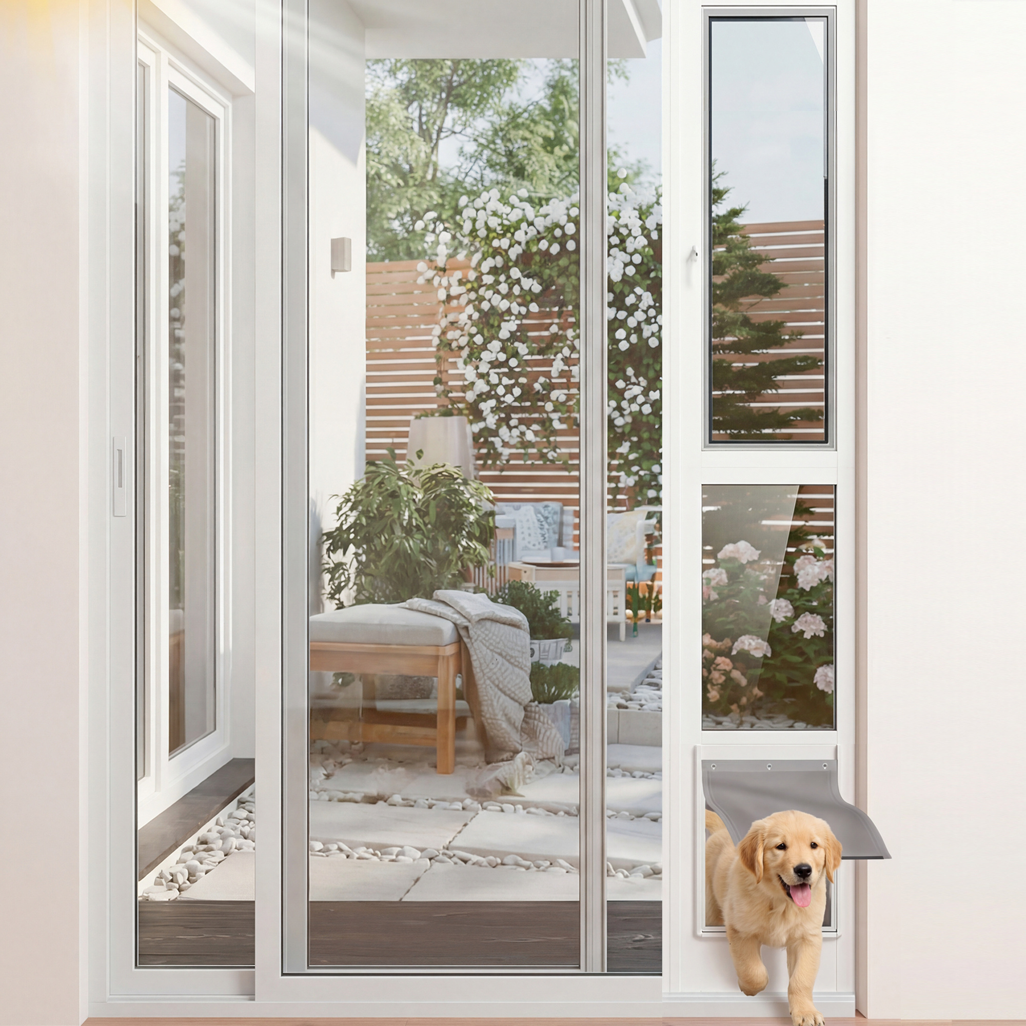 TEMU Pet Door For Sliding Glass Door Aluminum Alloy Frame Insert Door Adjustable Height 194.5-207.5cm- Medium