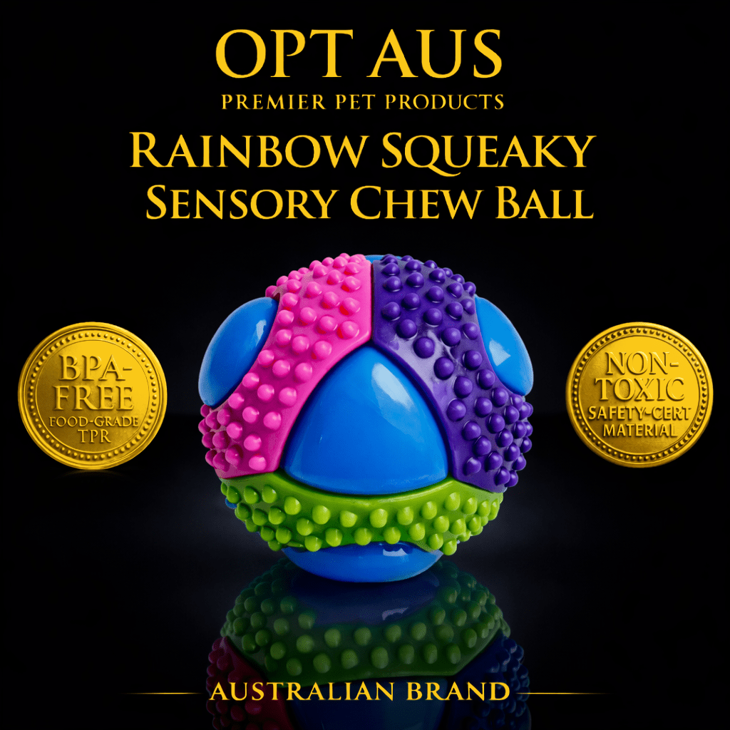 TEMU Opt Aus Rainbow Squeaky Sensory Chew Ball For Power Chewers, Premium Tpr Dog Toy, 5000-bite Tested, Bpa-free, Durable Dental Chew Toy For Medium