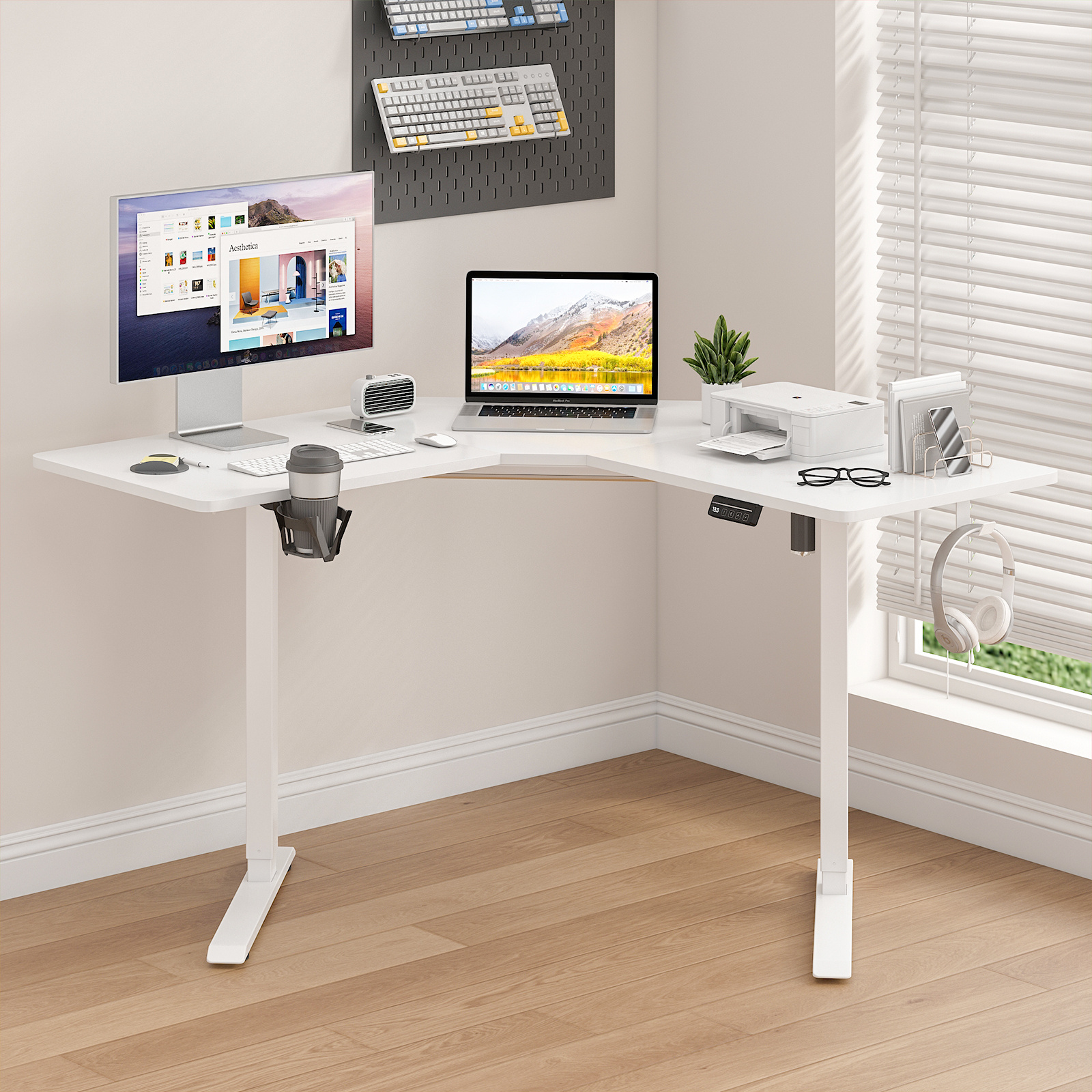 TEMU Advwin L-shaped Corner Standing Desk,electric Height Adjustable With 2 Memory Options, Motorised Sturdy Workstation With Splice Board,120x 50cm