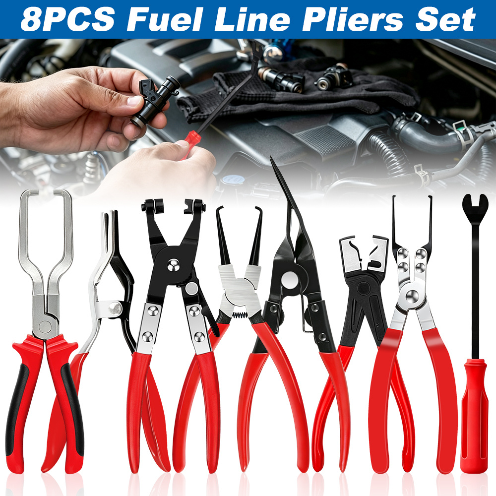 TEMU 8pcs Automotive Fuel Hose Disconnect Pliers Kit, Clamp Removal Tool For Car Maintenance, Works On Petrol Pipe, Water Hose & Flexible Tube Clips