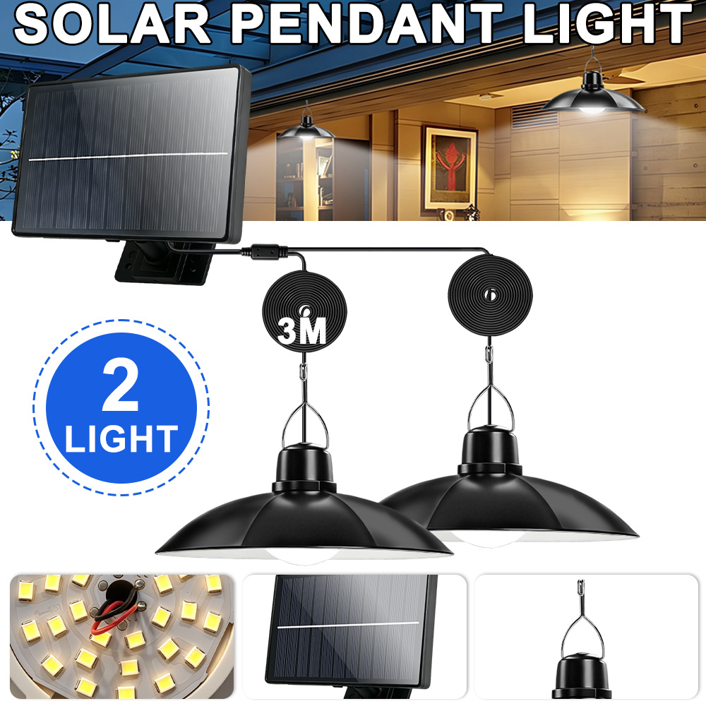 TEMU Solar Powered Led Pendant Light 2 Head Porch And Courtyard Hanging Lights, Outdoor Pendant Light, Light Suitable For Various Outdoor Scenes Such