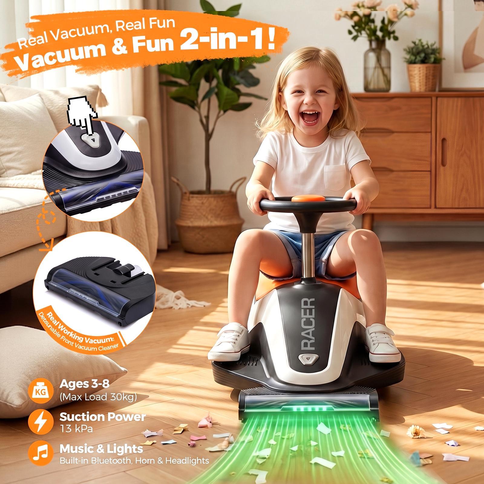 TEMU 12v Ride On Car Kids Vacuum Cleaner Car, Electric Race Go Kart With 13kpa Vacuum Function, 2*550w Motors, 7ah Battery, Detachable Cleaning Head,