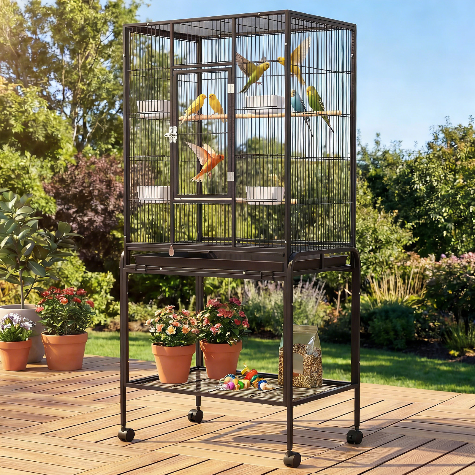 TEMU Bird Cage Large Parrot Aviary Pet Budgie Perch Wheels W/brake