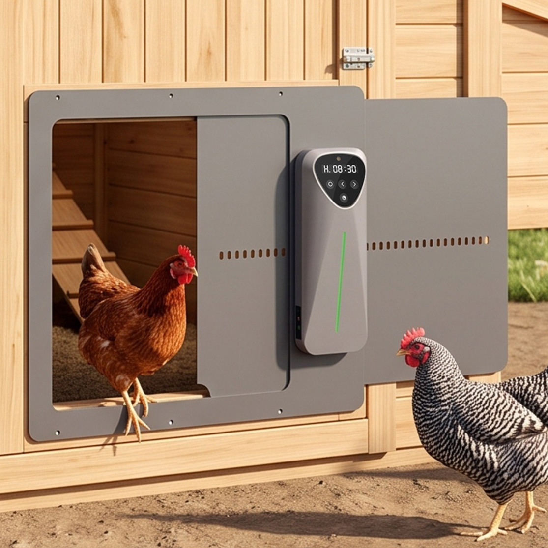 TEMU Advwin Automatic Chicken Coop Door, Light Sensor, Timer, , Anti-pinch, Large Display, Durable Aluminum, App Control Solar Powered Rechargeable