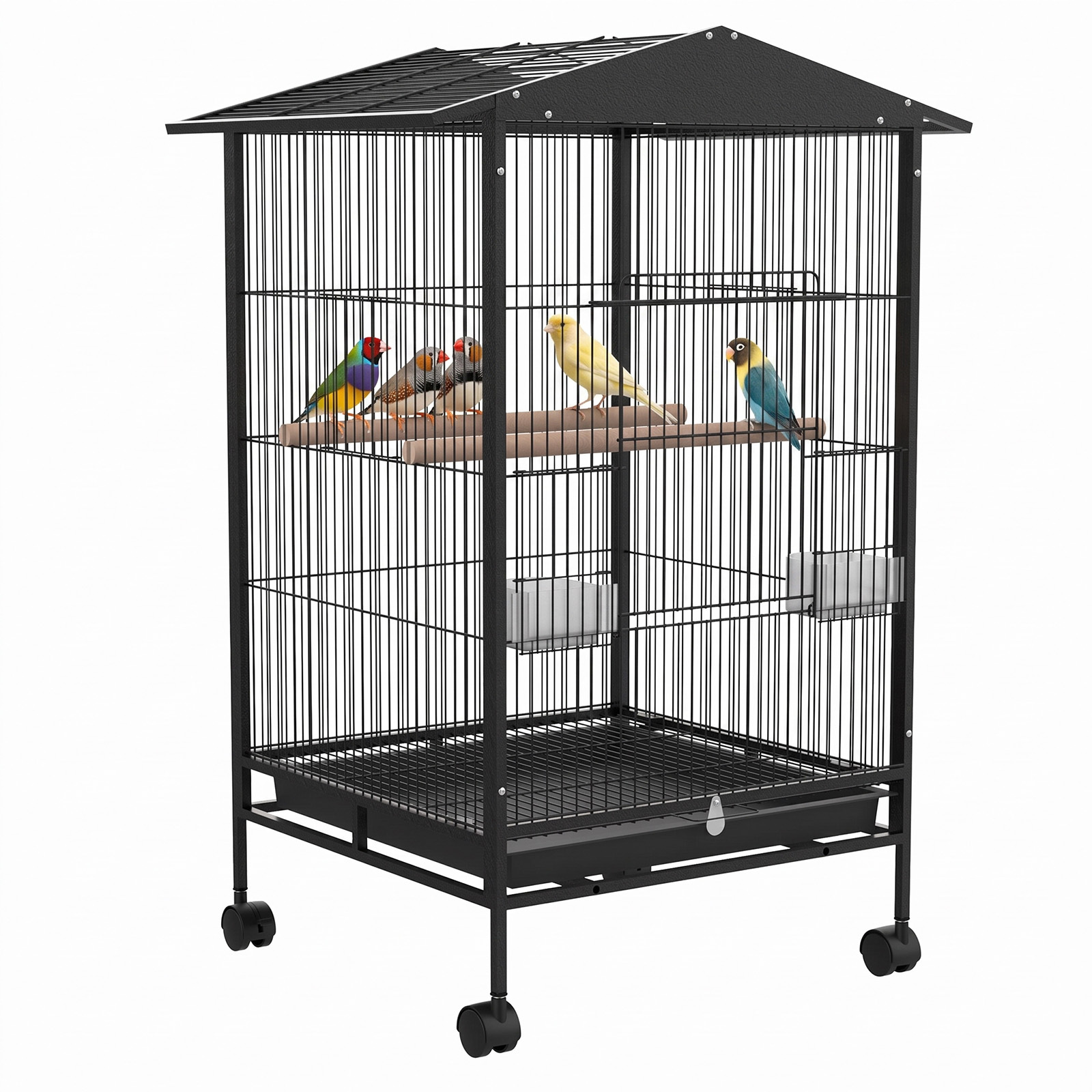 TEMU 49*52.8*85cm Metal Bird Cage With Brake Wheels, 2 Natural Wooden Perches & Built-in Feeding Bowls, Pet Cage For Parrot Budgie Cockatiel Indoor