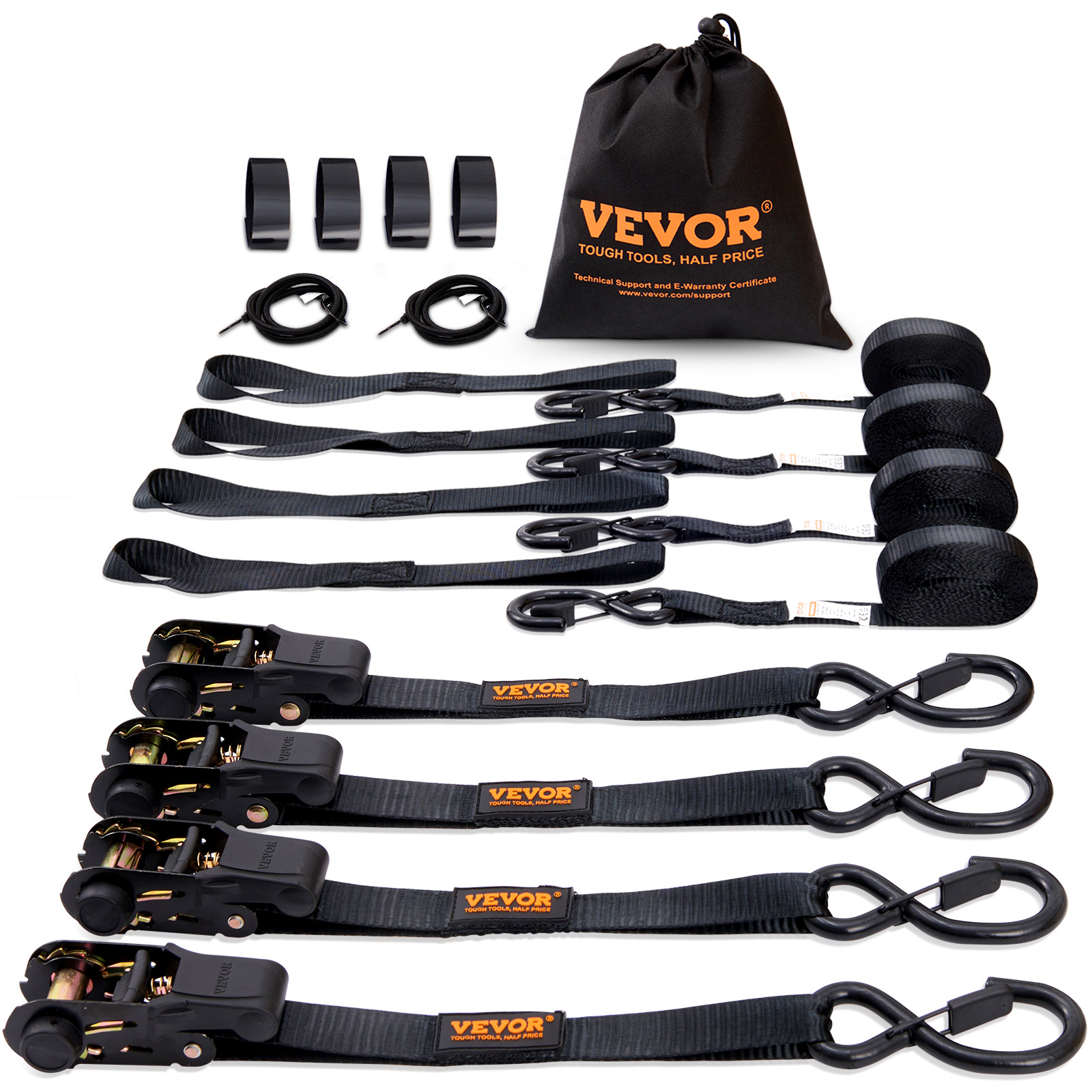 TEMU Vevor Ratchet Tie Down Straps (4 Pack), 998 Kg Max Break Strength, Includes 4 Premium Mm X 4.6 M Tie Downs With Padded Handles, For Moving