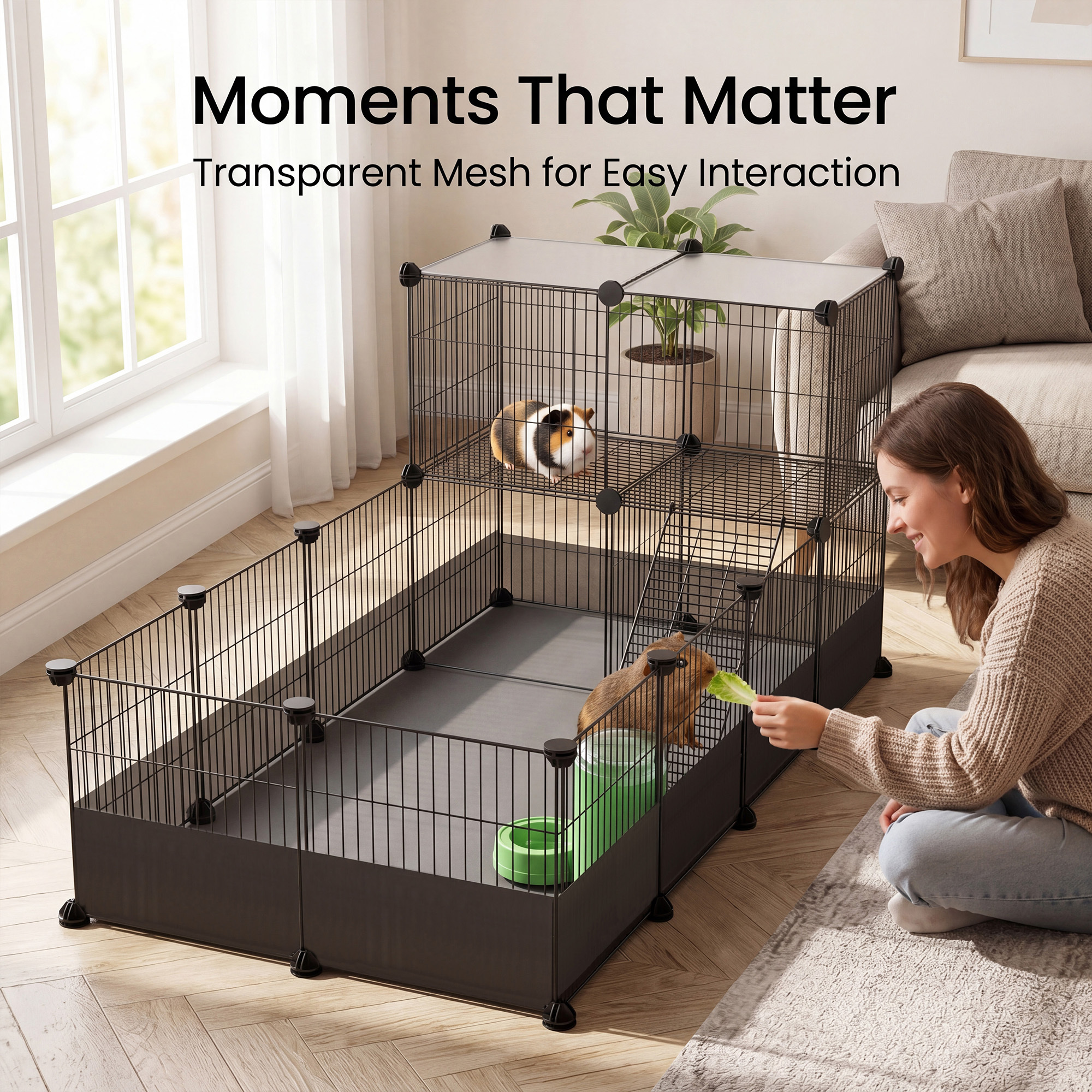 TEMU Diy Expandable Metal Small Pet Playpen With Waterproof Pvc Mat For Rabbit, Guinea Pig, Hedgehog Indoor Use