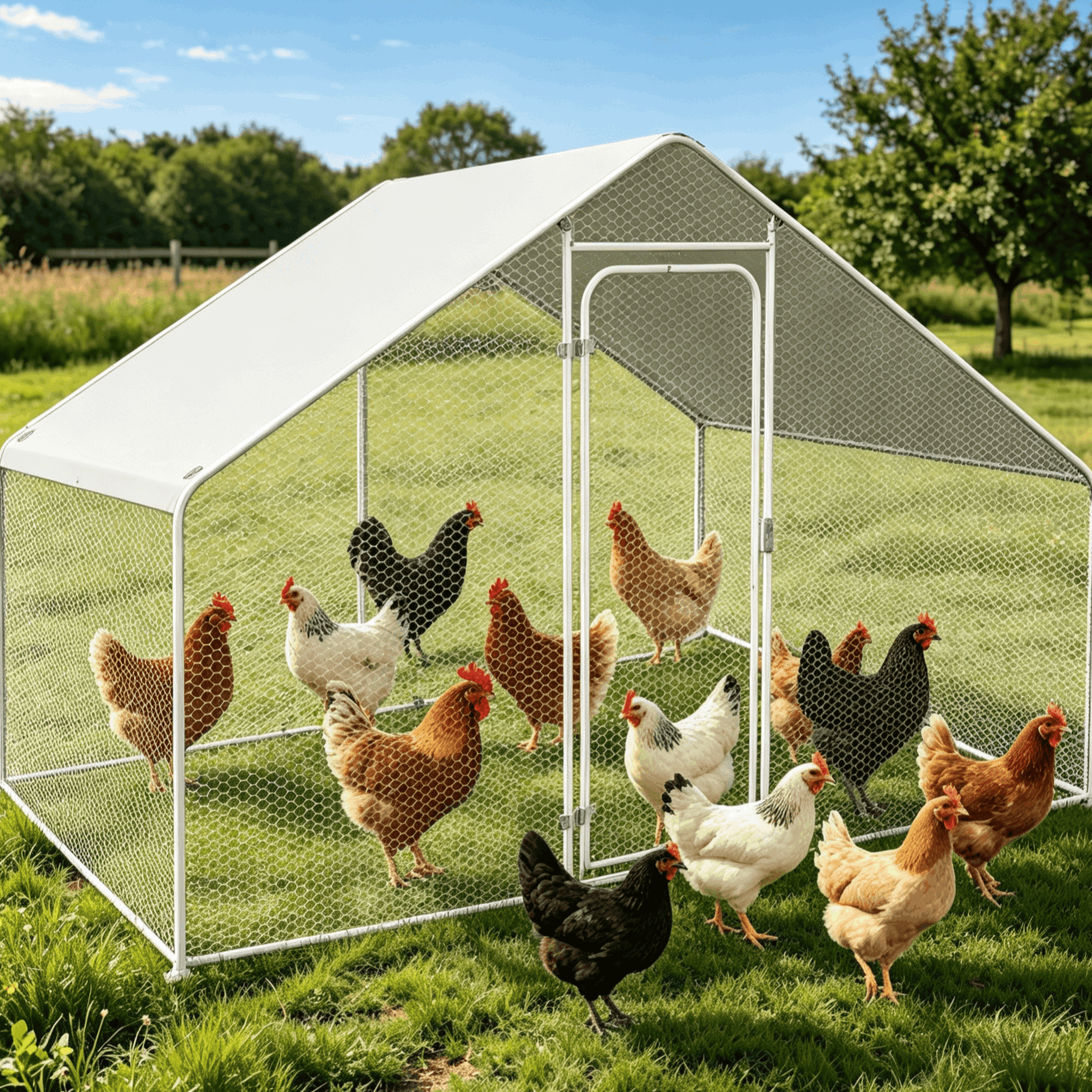 TEMU Advwin 300x150x200cm Walk-in Chicken Coop With Cover, Outdoor Run Pen For Hen Duck Rabbit Small Animals