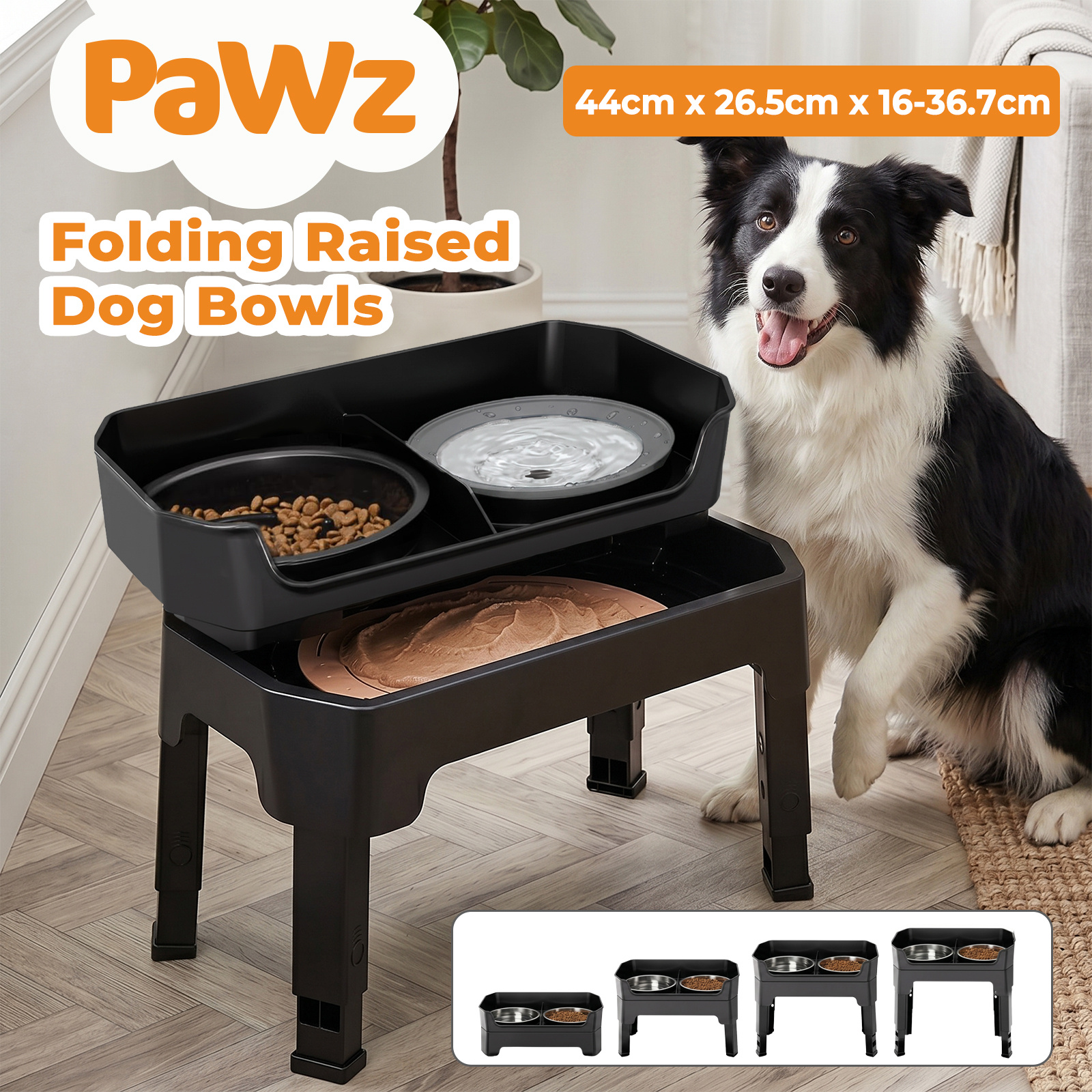 TEMU Pawz Adjustable Raised Dog Bowl With 2 Stainless Steel Bowls Slow Feeder Lick Mat Floating Water Dish Foldable Elevated Pet Feeding Station 4