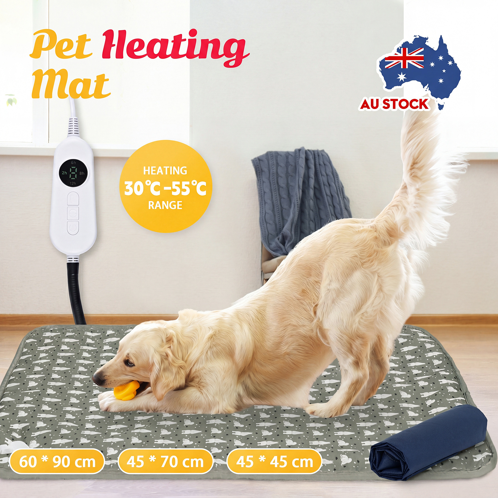 TEMU Advwin Pet Heating Pad 9 Temperature 4-level Timer Upgraded Cat Heating Pad Mat For Dogs Puppies Kittens Free Cover