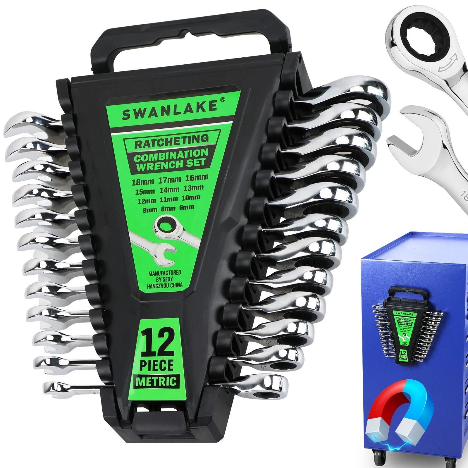 TEMU 12pcs Ratchet Spanner Set Metric 6-18mm Ratchet Combination Spanner Set 12-point