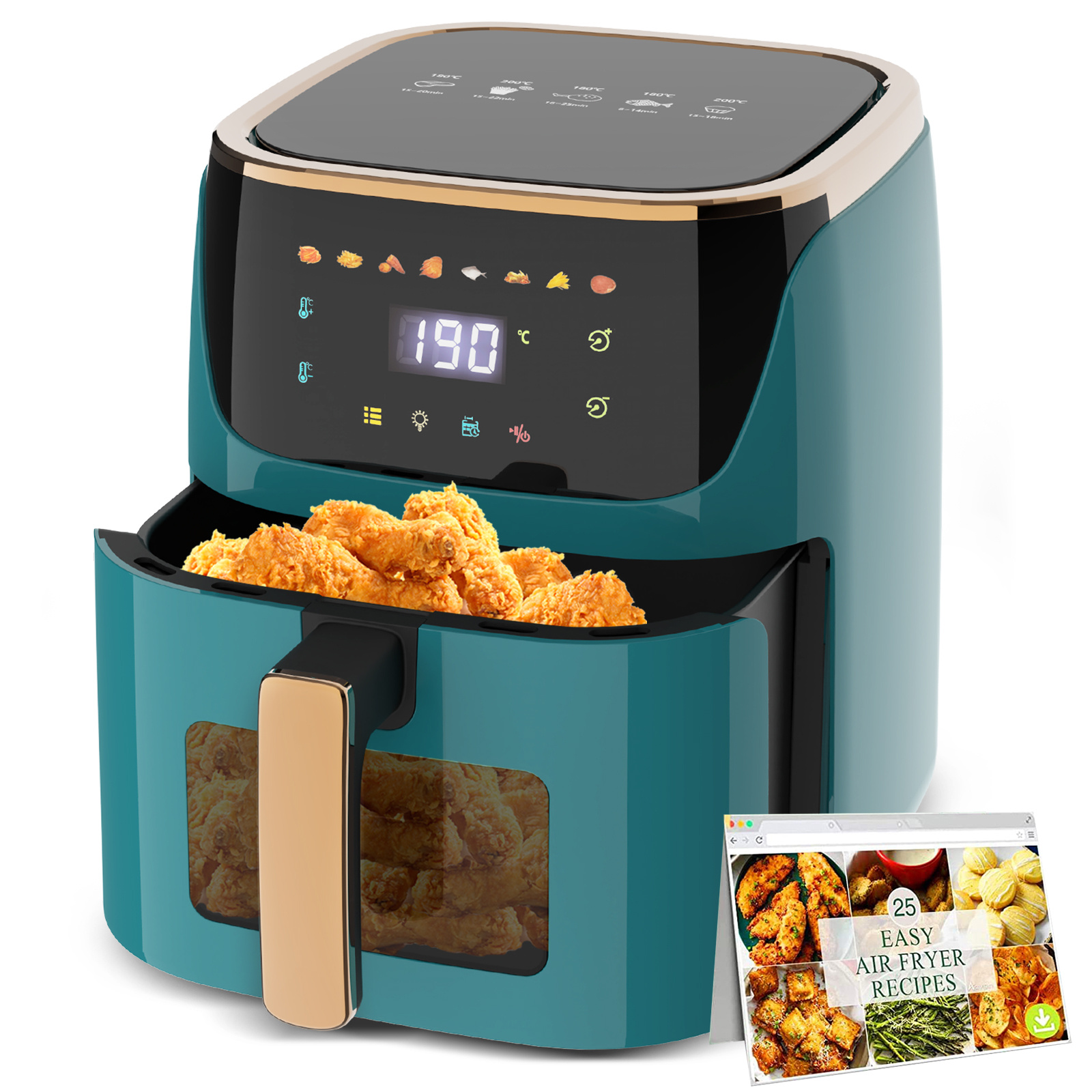 TEMU Advwin Air Fryer 8l, 8 Fryer With Touchscreen, Beige/green