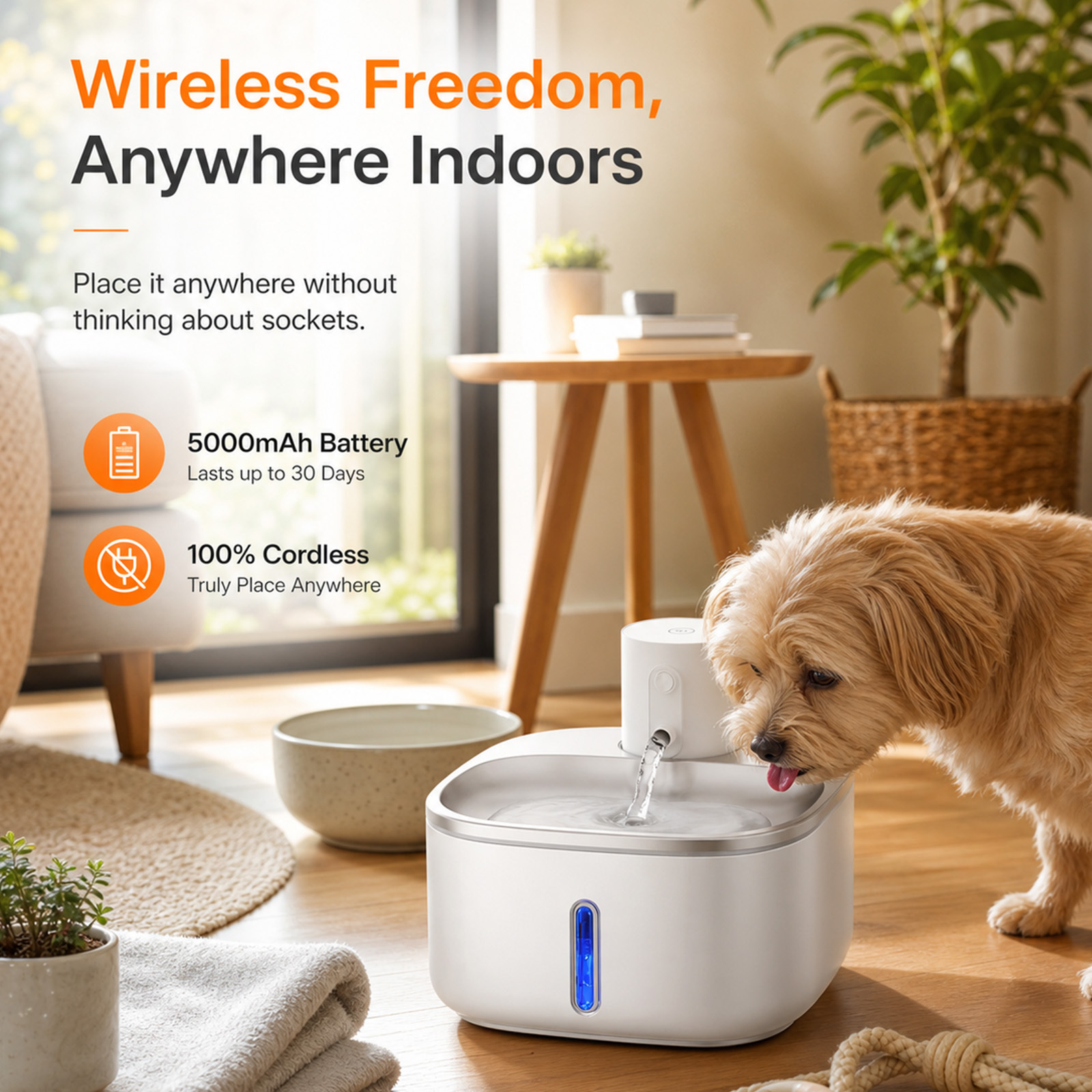 Catio 3.7L Stainless Steel Wireless Cat Water Fountain, Battery Operated Pet Water Dispenser with Motion Sensor, 3 Smart Modes, Ultra Quiet Multi-Stage Filtration for Cats Dogs - Image 6