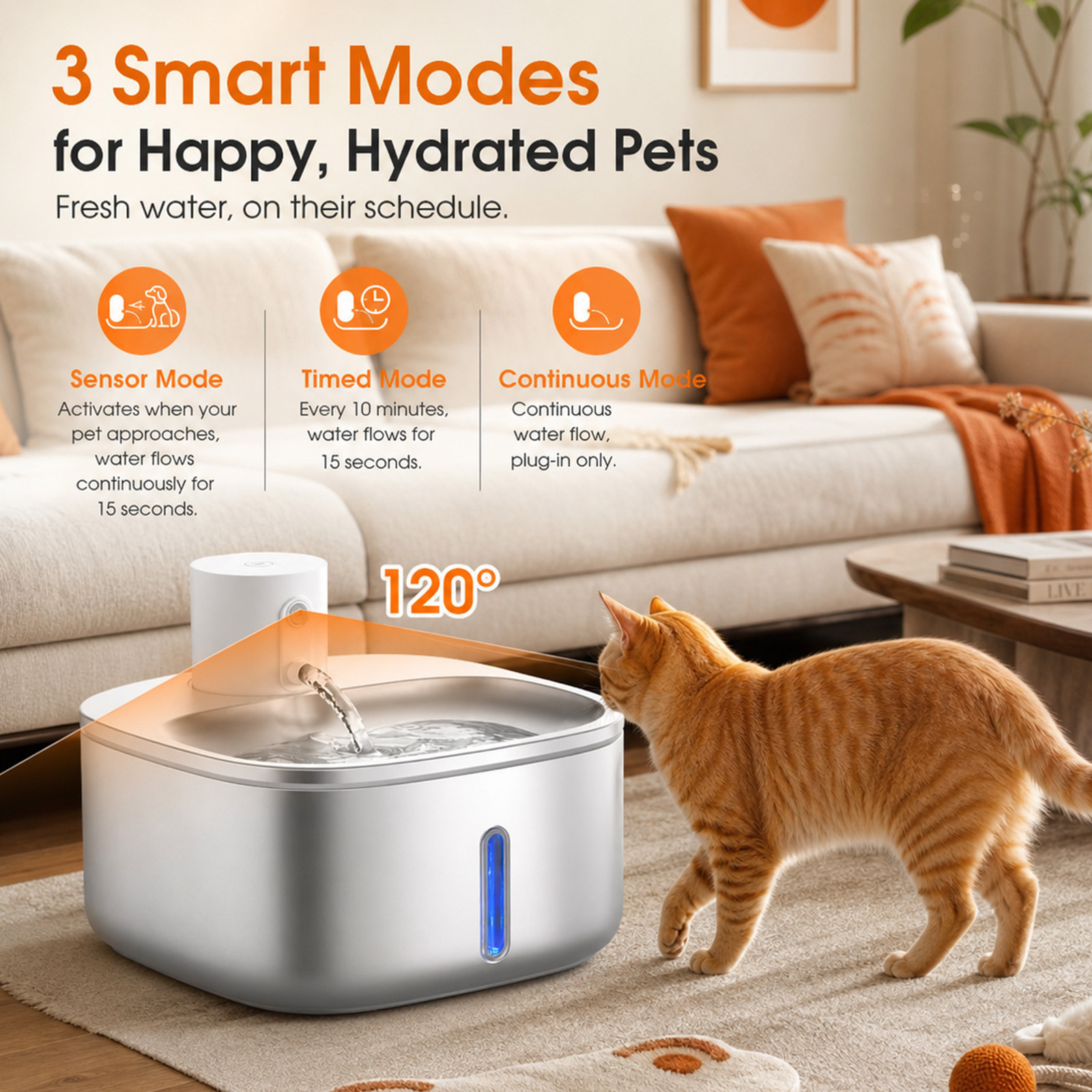 Catio 3.7L Stainless Steel Wireless Cat Water Fountain, Battery Operated Pet Water Dispenser with Motion Sensor, 3 Smart Modes, Ultra Quiet Multi-Stage Filtration for Cats Dogs - Image 2