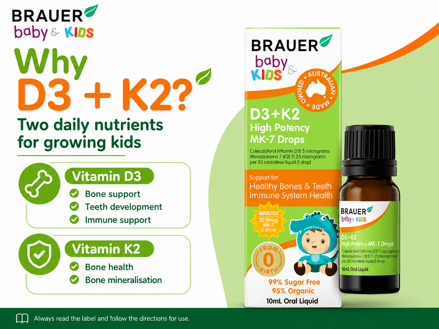 Brauer Baby & Kids D3+K2 MK-7 Drops 10mL