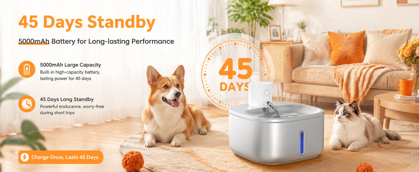 Catio 3.7L Stainless Steel Wireless Cat Water Fountain, Battery Operated Pet Water Dispenser with Motion Sensor, 3 Smart Modes, Ultra Quiet Multi-Stage Filtration for Cats Dogs
