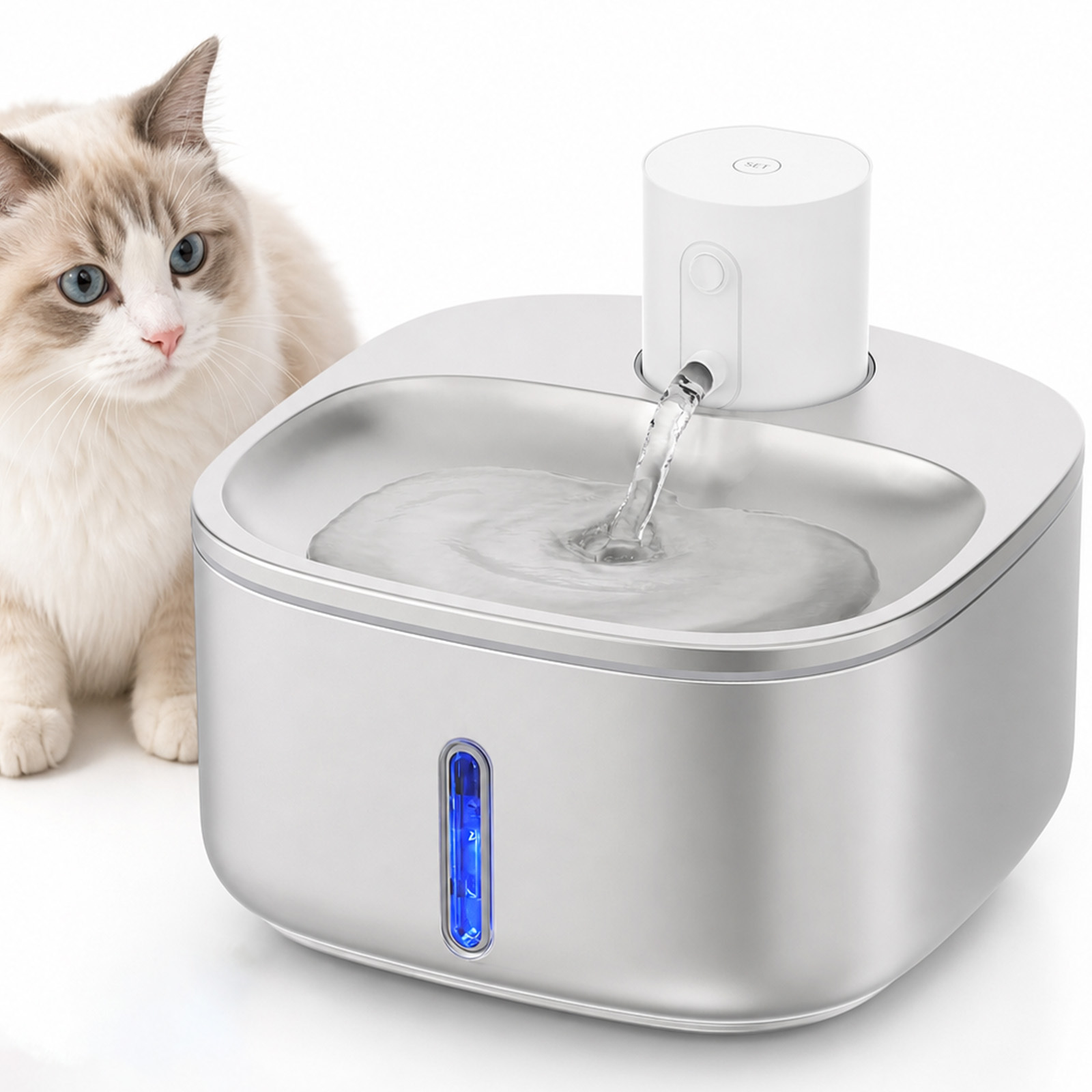 Catio 3.7L Stainless Steel Wireless Cat Water Fountain, Battery Operated Pet Water Dispenser with Motion Sensor, 3 Smart Modes, Ultra Quiet Multi-Stage Filtration for Cats Dogs