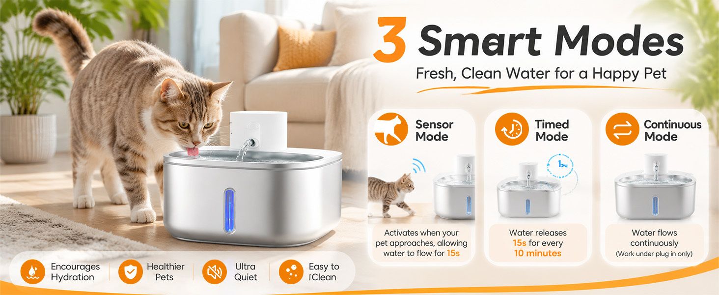 Catio 3.7L Stainless Steel Wireless Cat Water Fountain, Battery Operated Pet Water Dispenser with Motion Sensor, 3 Smart Modes, Ultra Quiet Multi-Stage Filtration for Cats Dogs