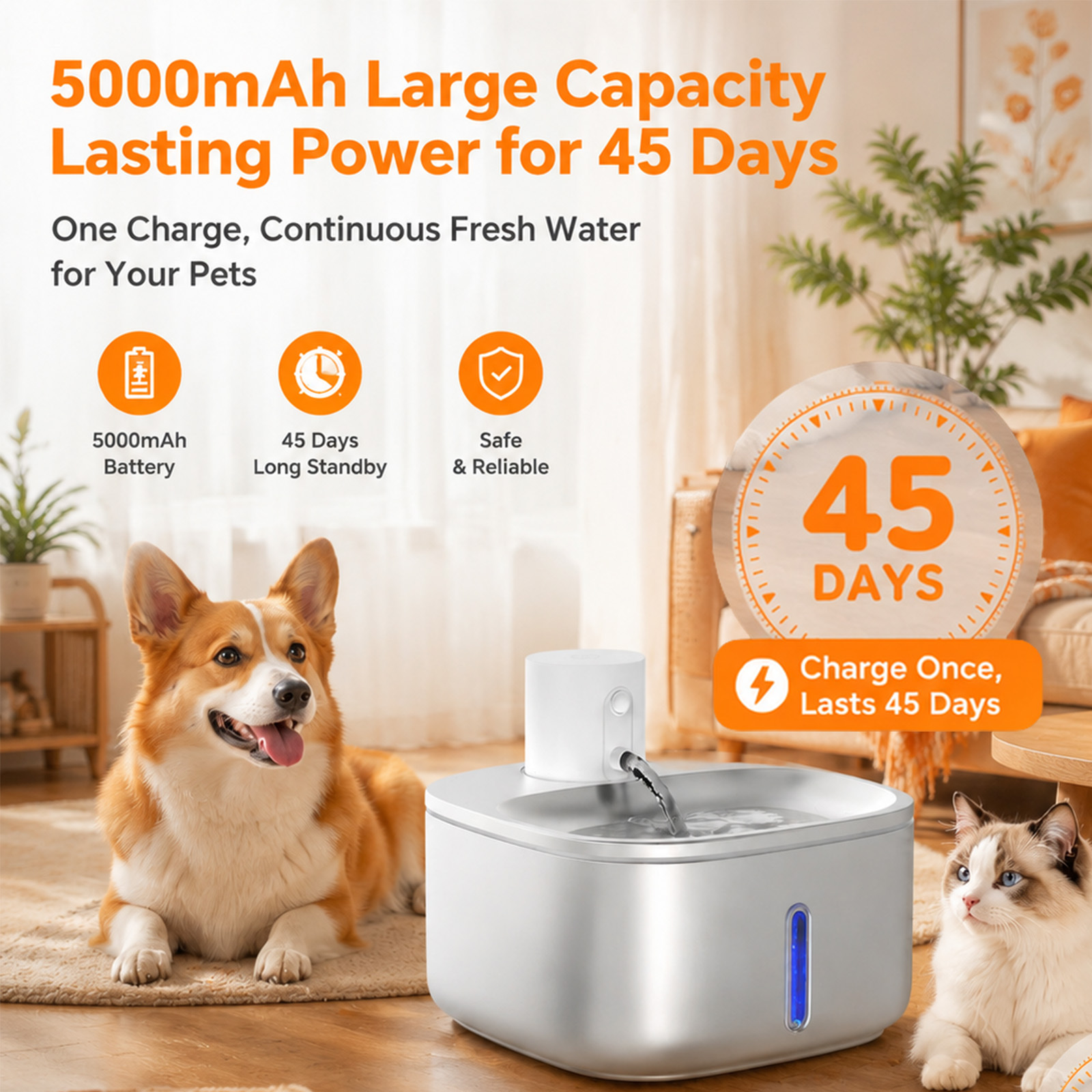 Catio 3.7L Stainless Steel Wireless Cat Water Fountain, Battery Operated Pet Water Dispenser with Motion Sensor, 3 Smart Modes, Ultra Quiet Multi-Stage Filtration for Cats Dogs - Image 3