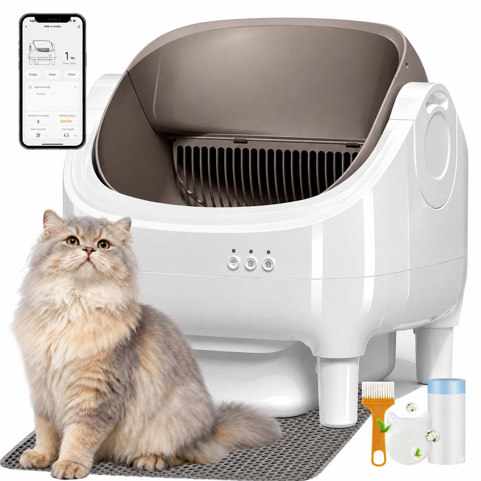 TEMU Self Cleaning Cat Litter Box With App Control, Automatic Litter Robot With Garbage Bags And Litter Mat, Anti Pinch, Odor-seal, Extra Large
