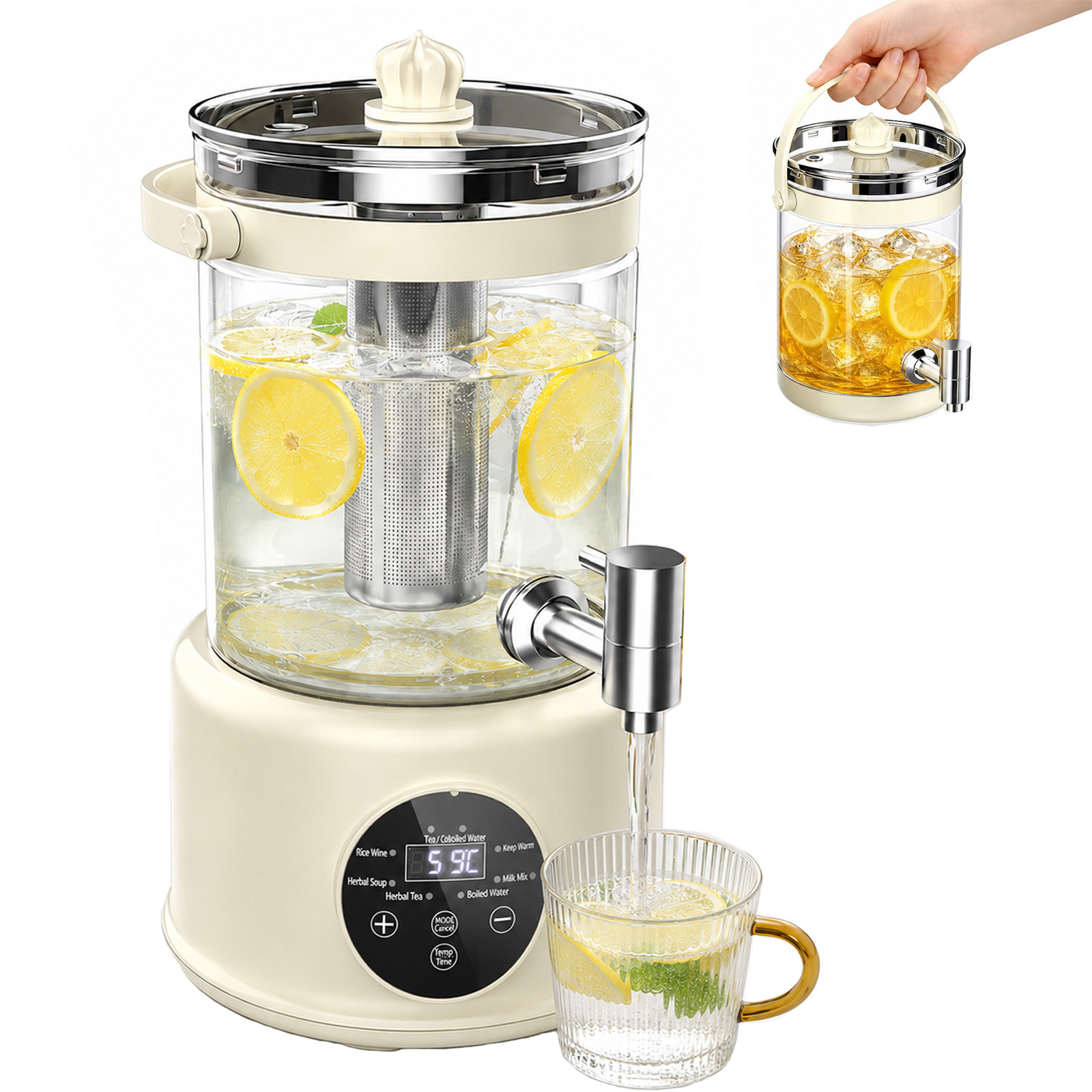 TEMU Electric Kettle With Dispensing Tap 3l, Kettle With 8 & Auto , Adjustable Timer And Temperature, Glass Hot Water Dispenser With Stainless Steel