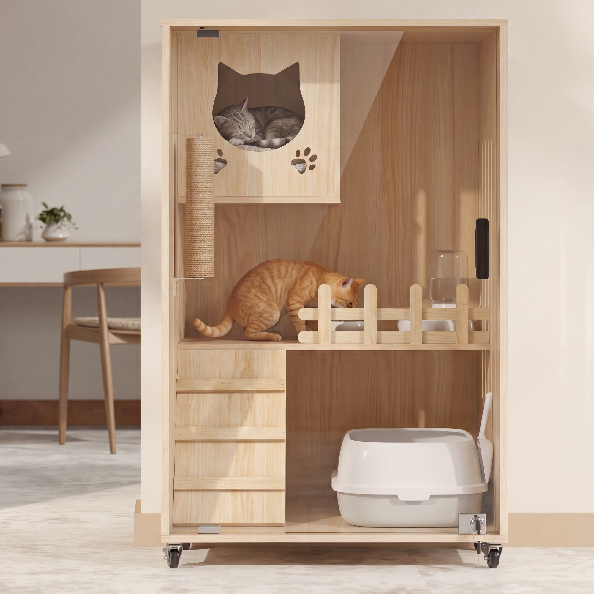 TEMU Advwin Wooden Cat Houses Enclosed Cat Condo Cat Cage Villa