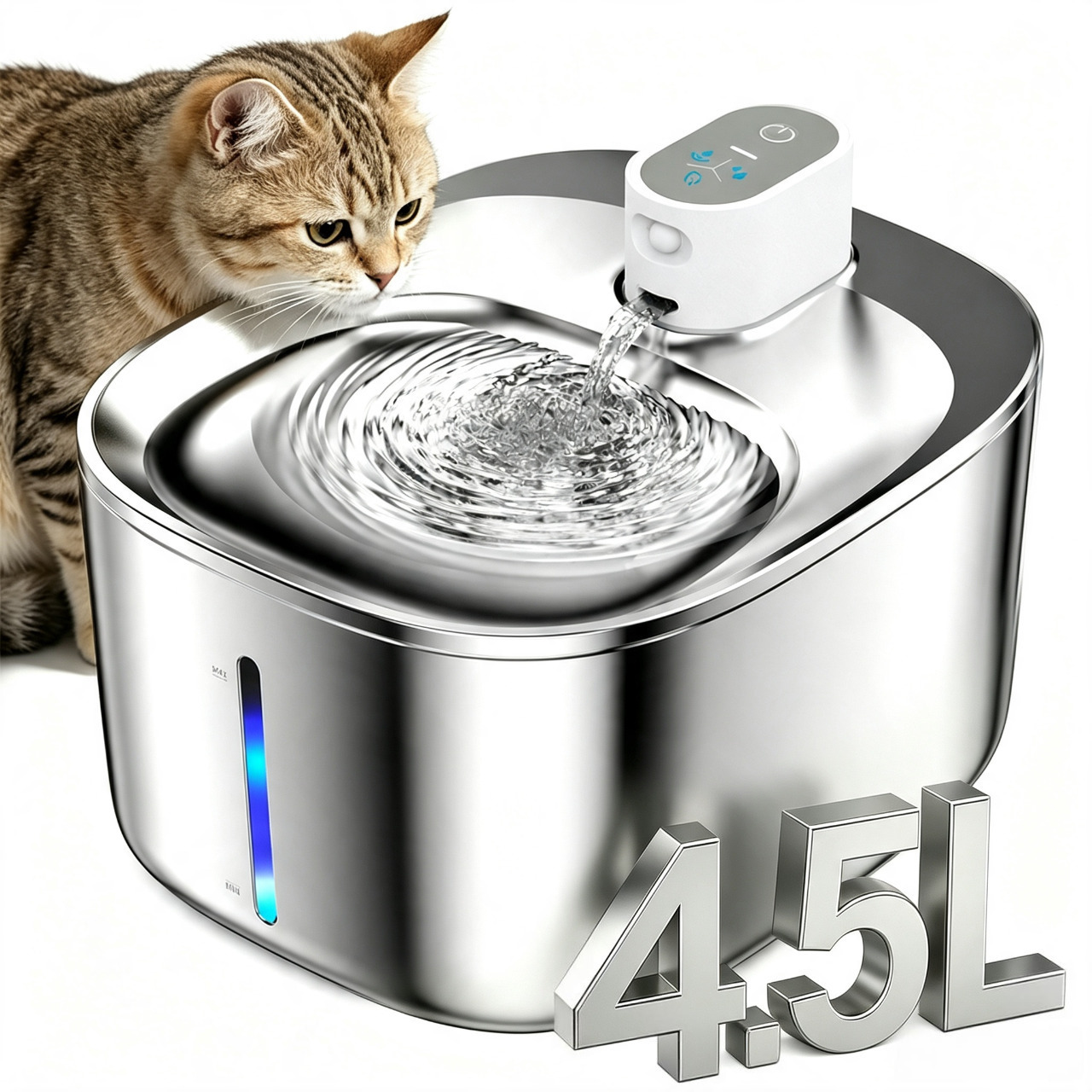 TEMU Advwin Cat Water Fountain Battery Operated, Automatic Stainless Steel Pet Water Fountain For With Motion Sensor, Wireless Cat Drinking Fountain