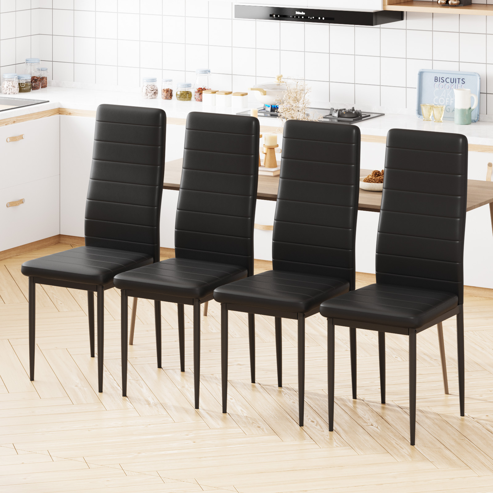 TEMU Set Of 4/6 Dining Chairs Kitchen Chirs With High Back Padded Seat Pu Leather Black