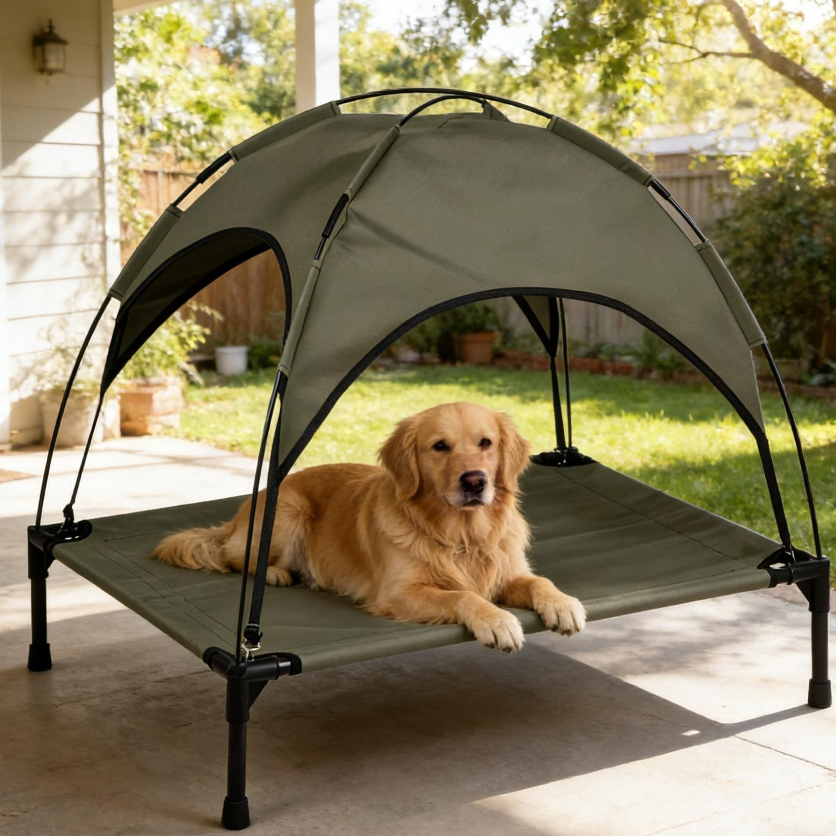 TEMU Elevated Dog Bed With Uv Canopy, Portable Breathable Raised Pet Ped For Travel & Home