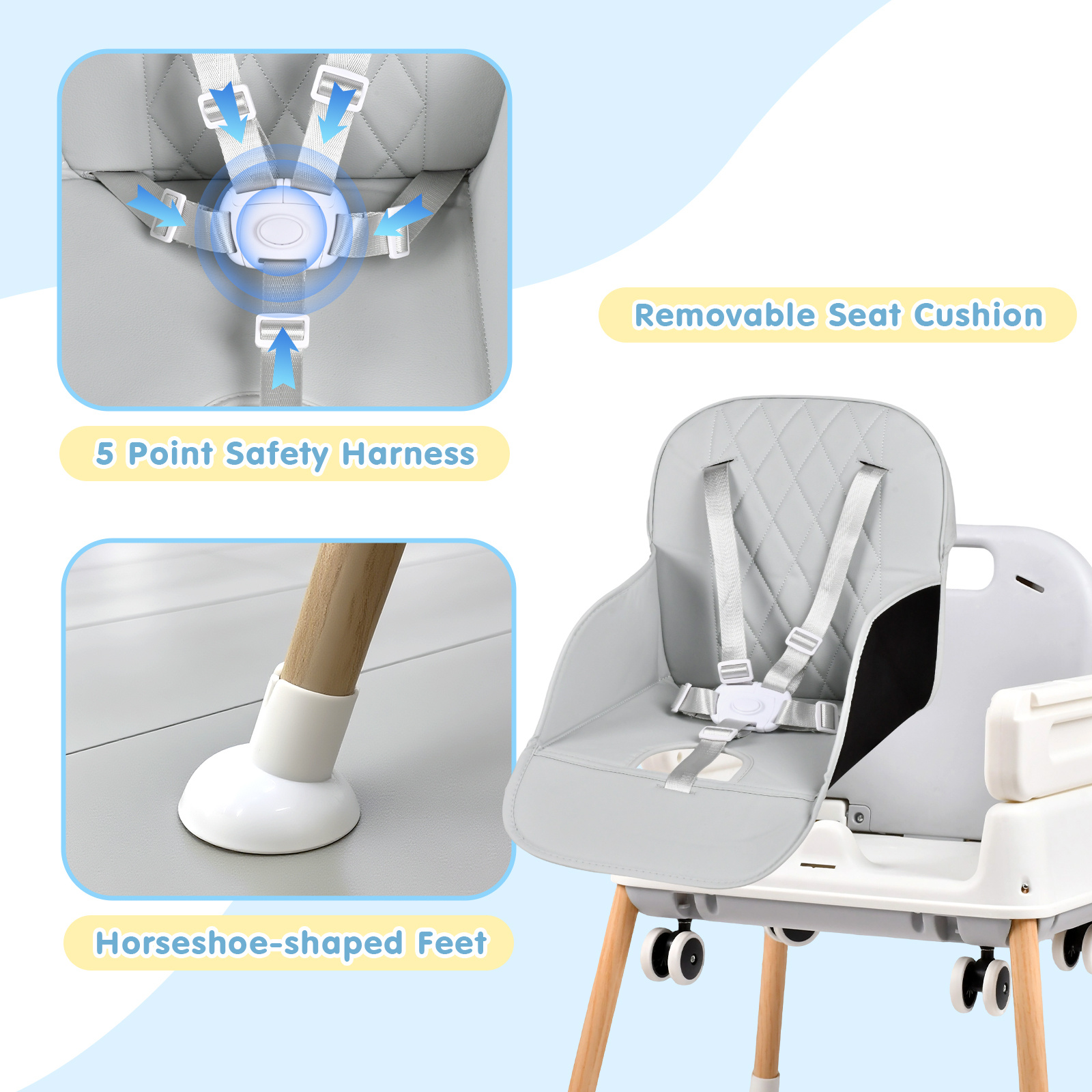ADVWIN 4-in-1 Portable Baby High Chair, Foldable Infant Dining Seat