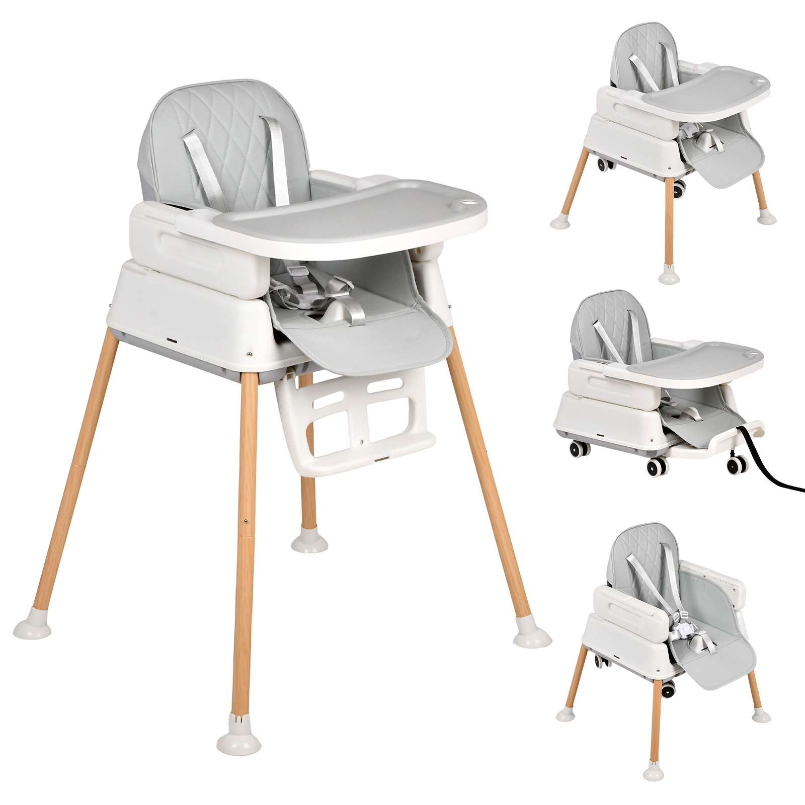 ADVWIN 4-in-1 Portable Baby High Chair, Foldable Infant Dining Seat