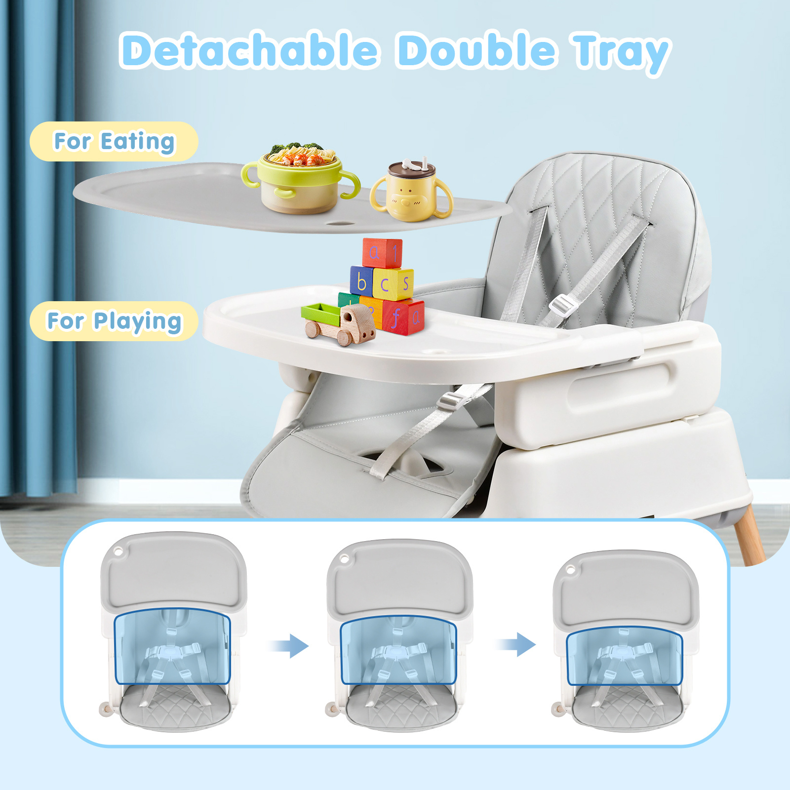 ADVWIN 4-in-1 Portable Baby High Chair, Foldable Infant Dining Seat