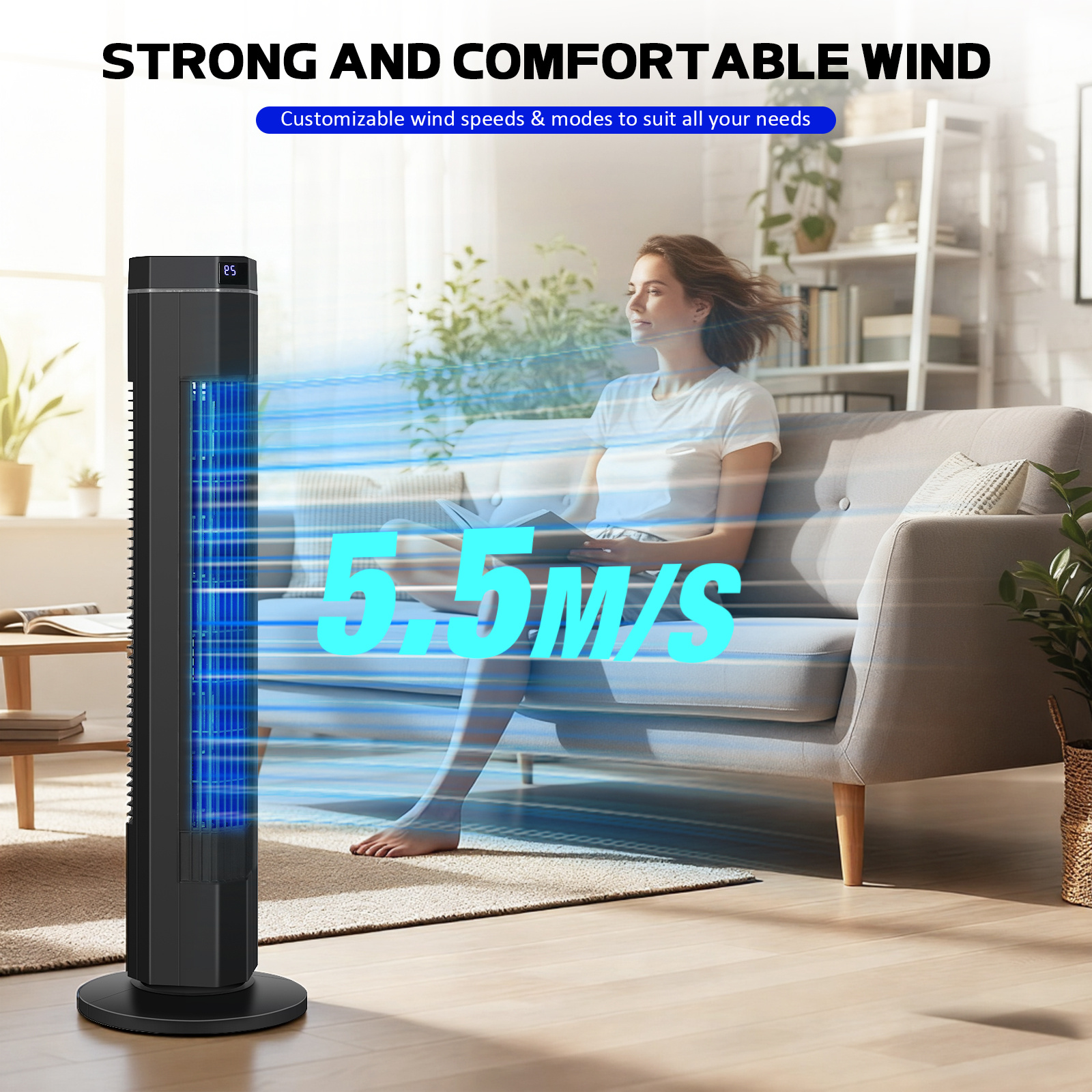 TEMU Advwin Electric Tower Fan, Bladeless Pedestal Tower Fans With 90° Coverage, Auto Oscillating, Remote Control, 3 Speeds, 3 , 8h Timer, Portable