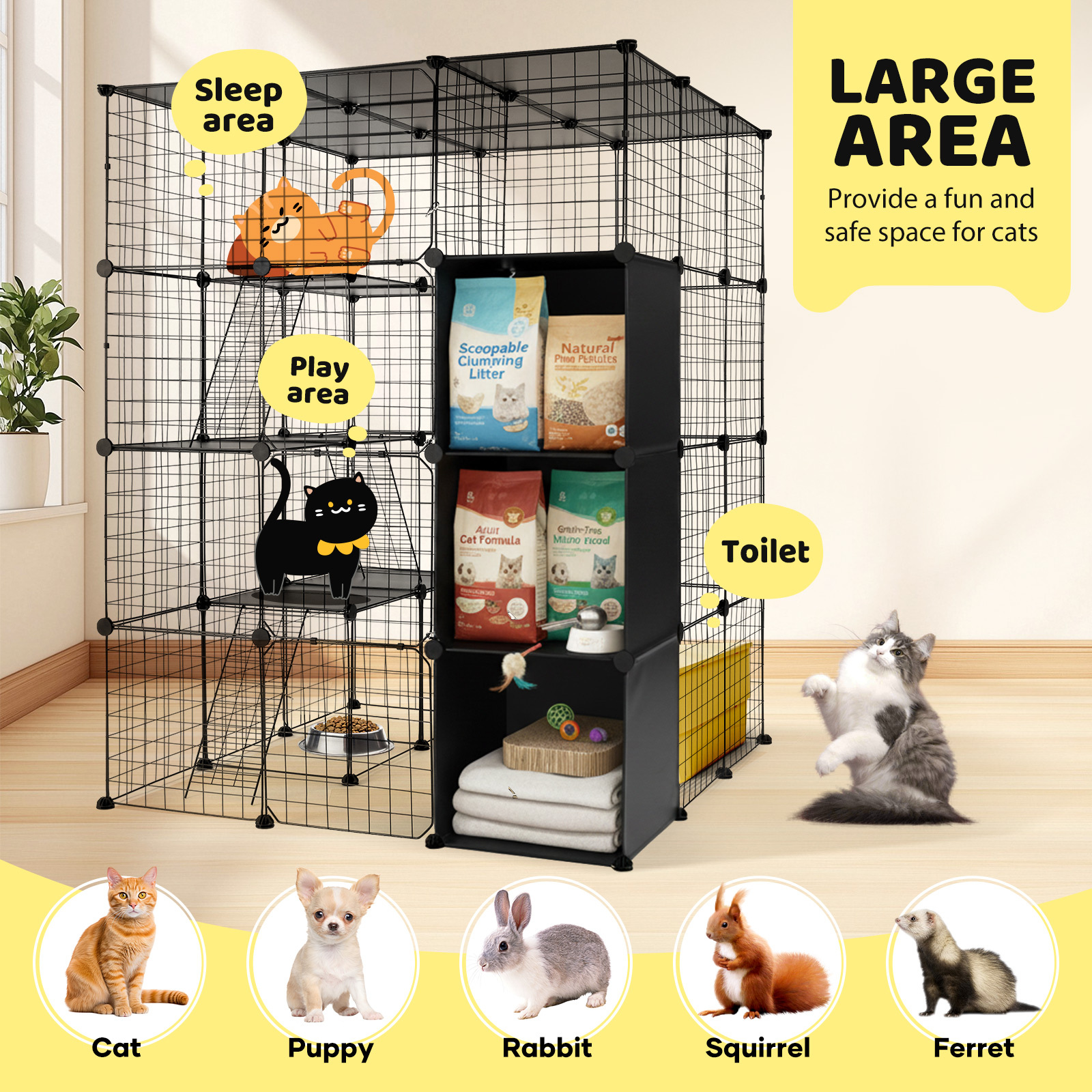 TEMU 4 Tier Pet Cat Cage Indoor Kitten Enclosure House Kennel Playpen Diy For Ferret Hutch Rabbit Bunny 3 Platforms Ramps Detachable Metal Storage