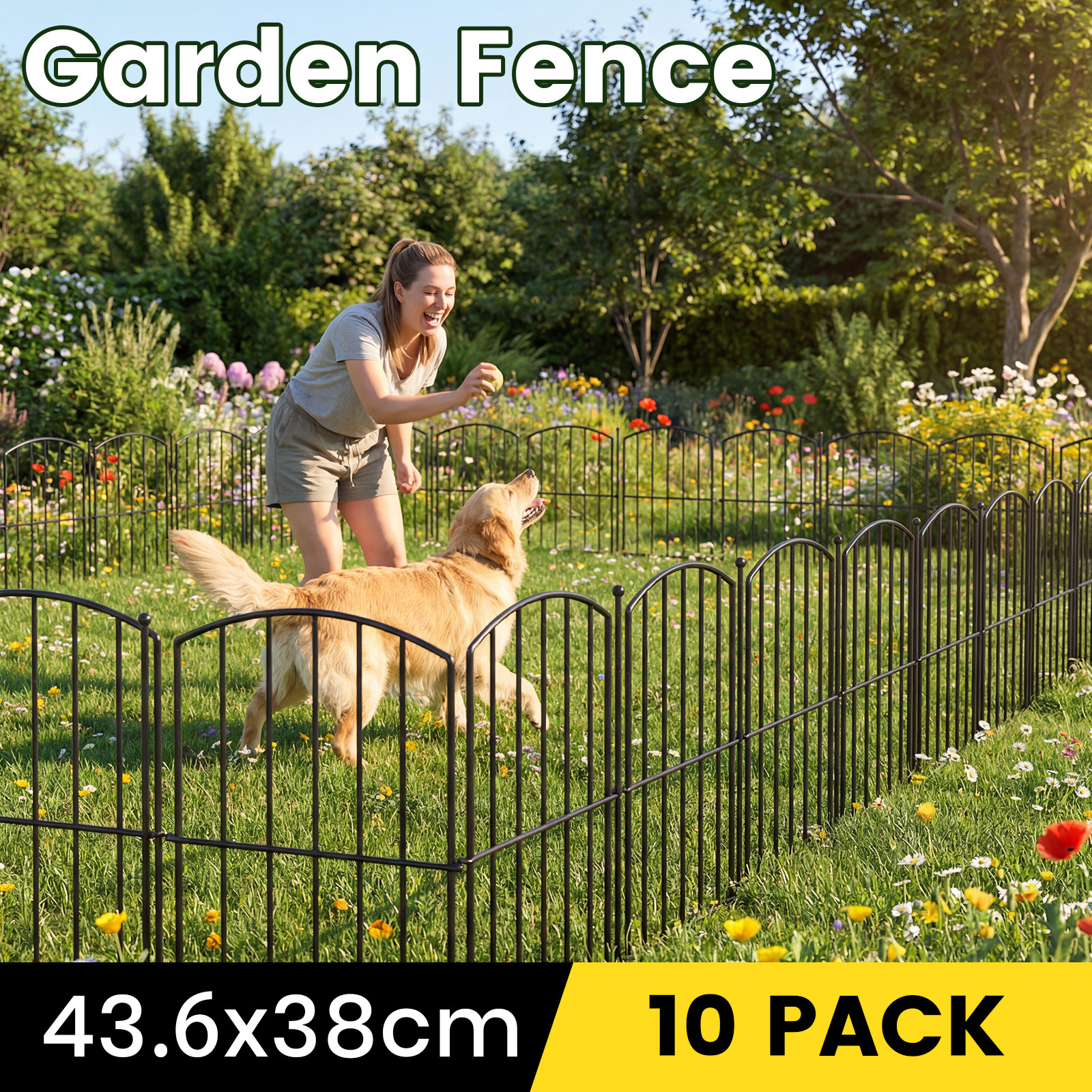 TEMU Metal Garden Fence Panels, 10 Panels Heavy-duty Rust-resistant Animal Barrier For Flower Beds & Vegetable Gardens, Decorative Garden Border