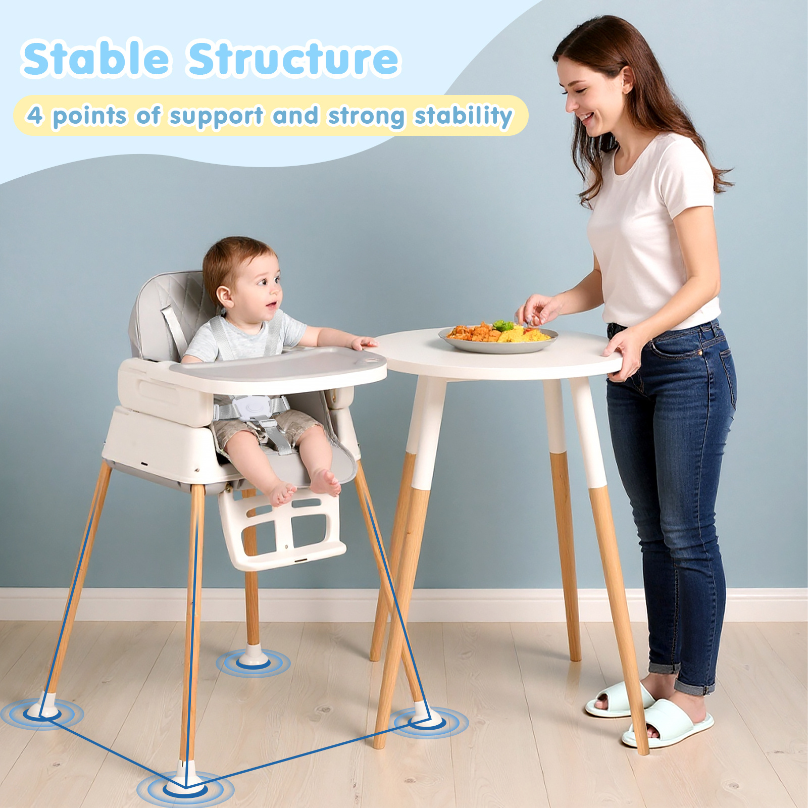 ADVWIN 4-in-1 Portable Baby High Chair, Foldable Infant Dining Seat