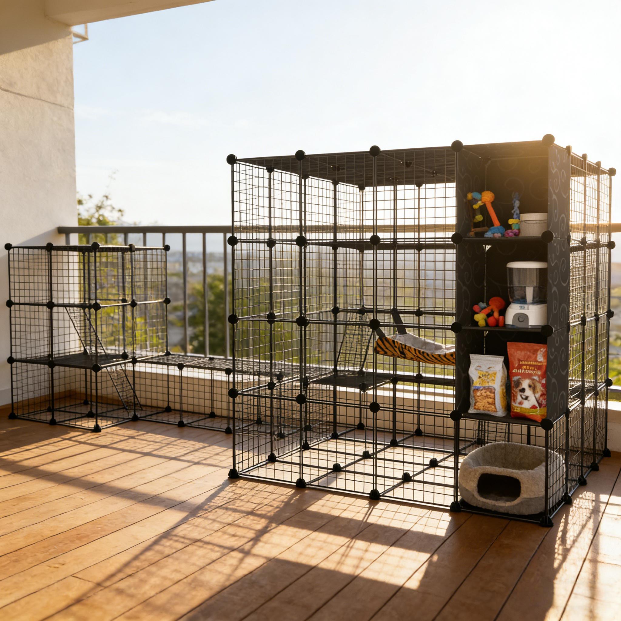 TEMU Advwin Large Cat Enclosure, Diy Outdoor Kennel Playpen With Pet Tunnel, Roof Hammock &platforms, Perfect Exercise Crate For 1-6 Cats/kittens