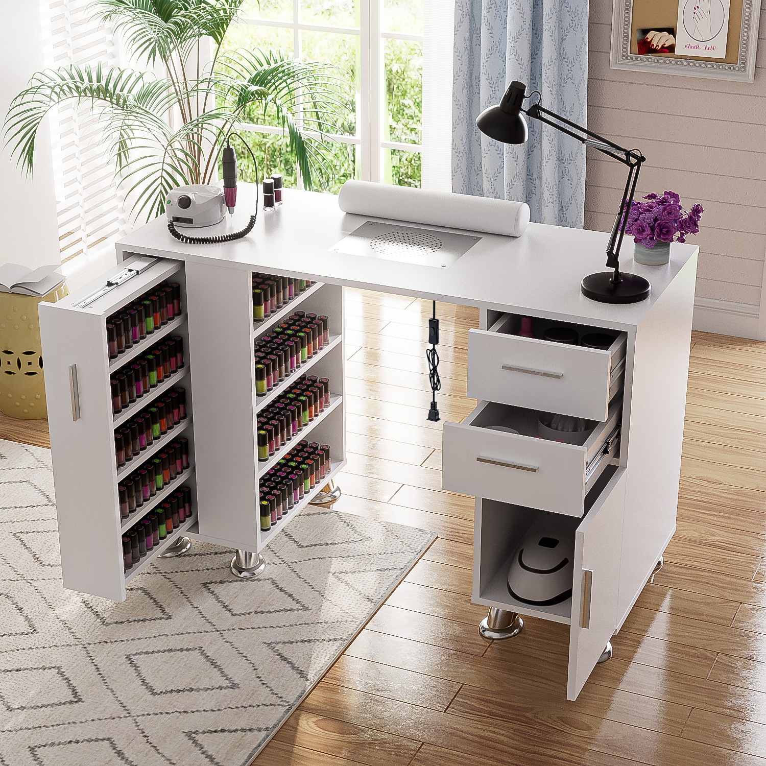 TEMU Advwin Manicure Table Built-in Dust Collector, Nail Desk For Nail Tech With 4 Dust Bag & Wrist Pad, Acetone Resistant Nail Table Station, Nail