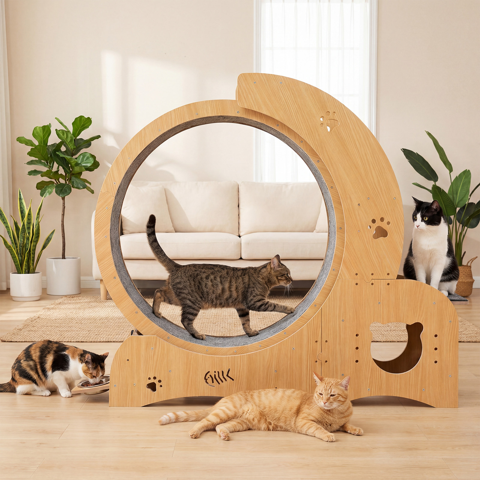 Advwin Multifunctional Cat Treadmill Wheel with House, Wet-Dry Bowl, Playhouse & Shelf – Silent, Sturdy Indoor Exercise for Cats - Image 6
