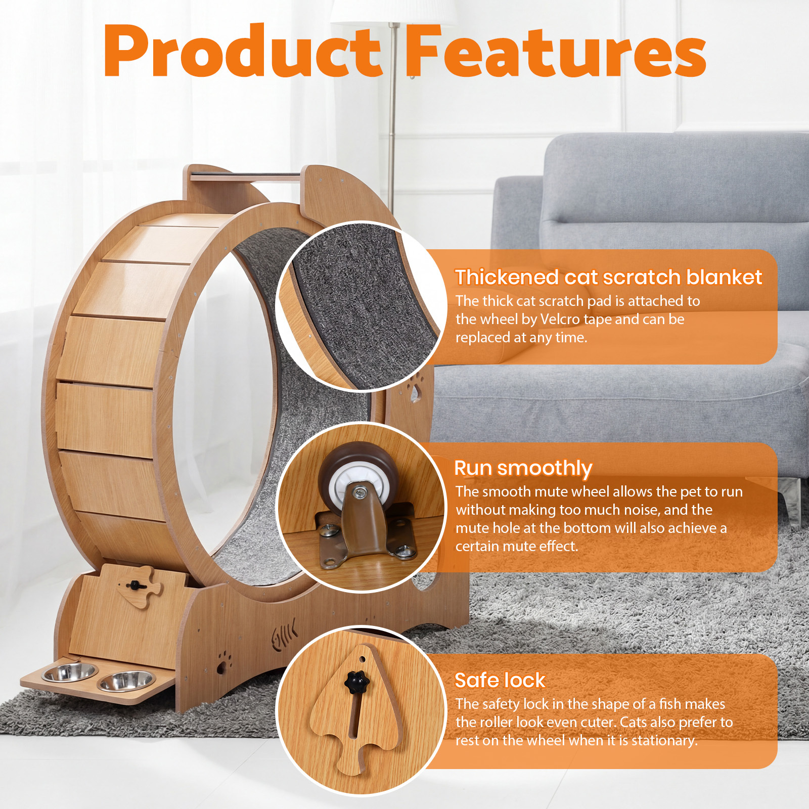 Advwin Multifunctional Cat Treadmill Wheel with House, Wet-Dry Bowl, Playhouse & Shelf – Silent, Sturdy Indoor Exercise for Cats - Image 8