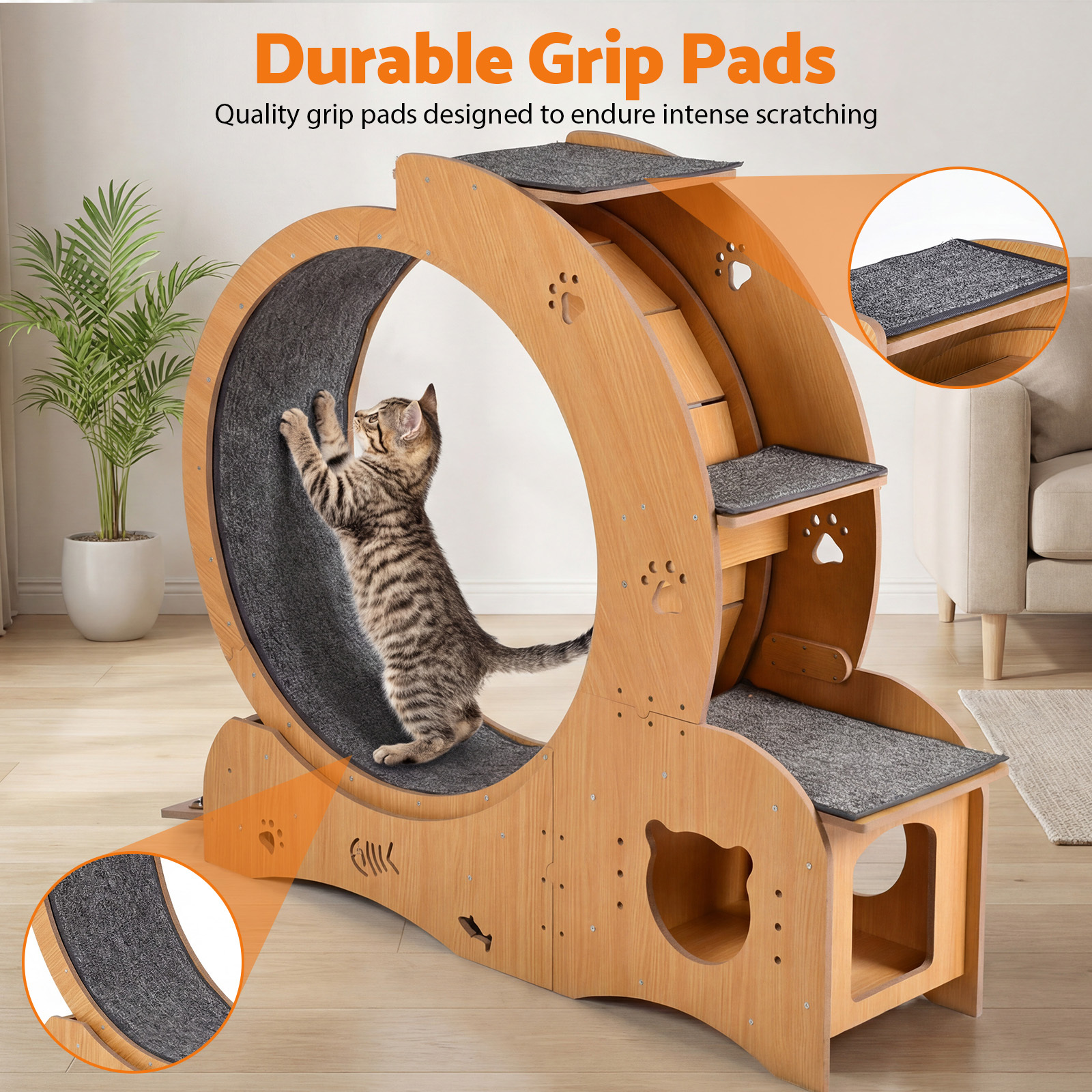 Advwin Multifunctional Cat Treadmill Wheel with House, Wet-Dry Bowl, Playhouse & Shelf – Silent, Sturdy Indoor Exercise for Cats - Image 5