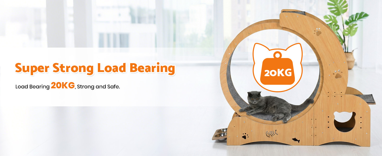 Advwin Multifunctional Cat Treadmill Wheel with House, Wet-Dry Bowl, Playhouse & Shelf – Silent, Sturdy Indoor Exercise for Cats