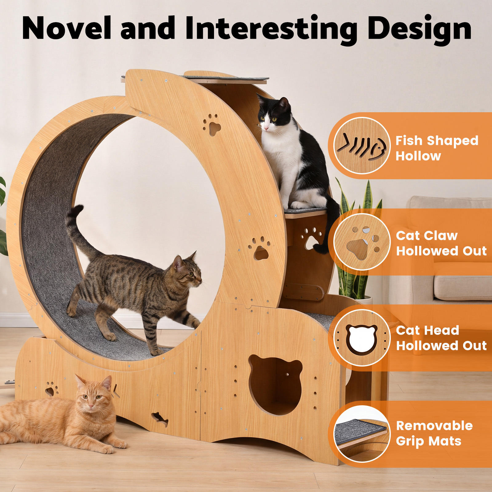 Advwin Multifunctional Cat Treadmill Wheel with House, Wet-Dry Bowl, Playhouse & Shelf – Silent, Sturdy Indoor Exercise for Cats - Image 4
