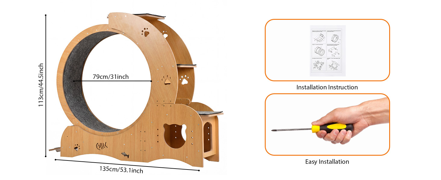 Advwin Multifunctional Cat Treadmill Wheel with House, Wet-Dry Bowl, Playhouse & Shelf – Silent, Sturdy Indoor Exercise for Cats