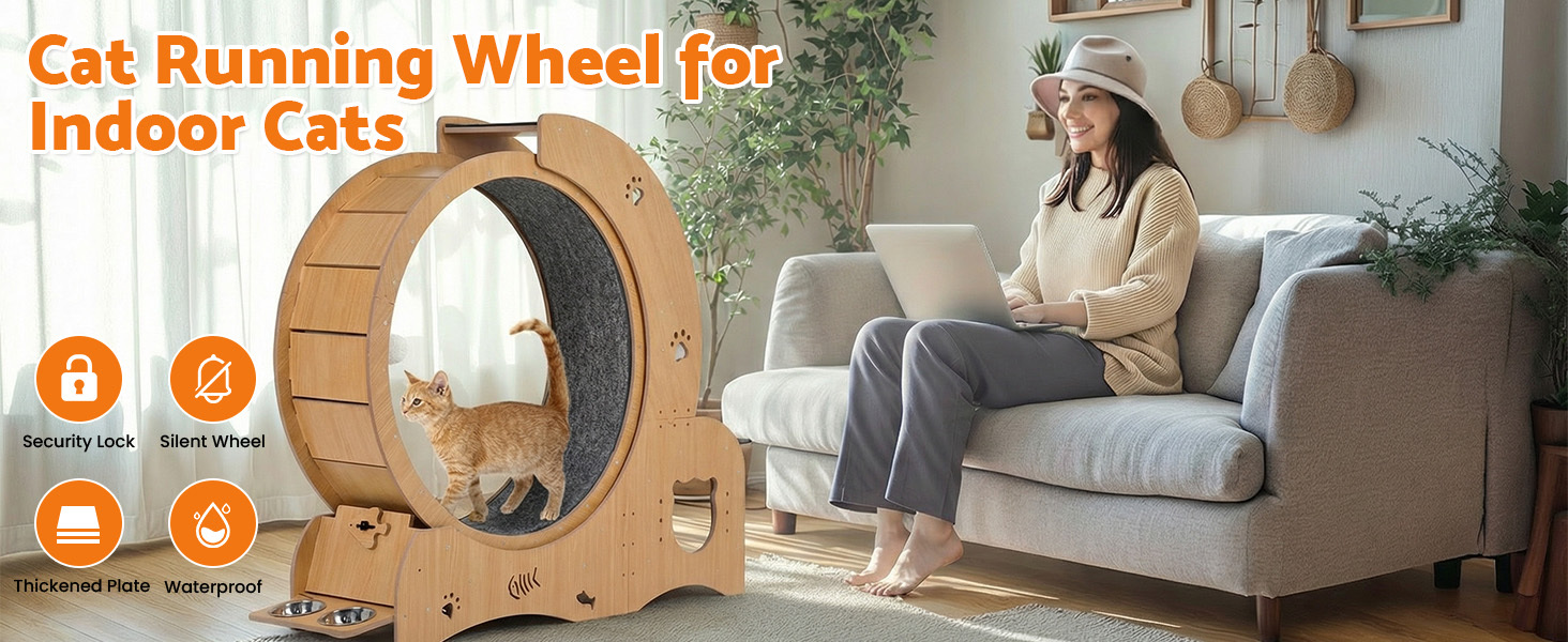 Advwin Multifunctional Cat Treadmill Wheel with House, Wet-Dry Bowl, Playhouse & Shelf – Silent, Sturdy Indoor Exercise for Cats