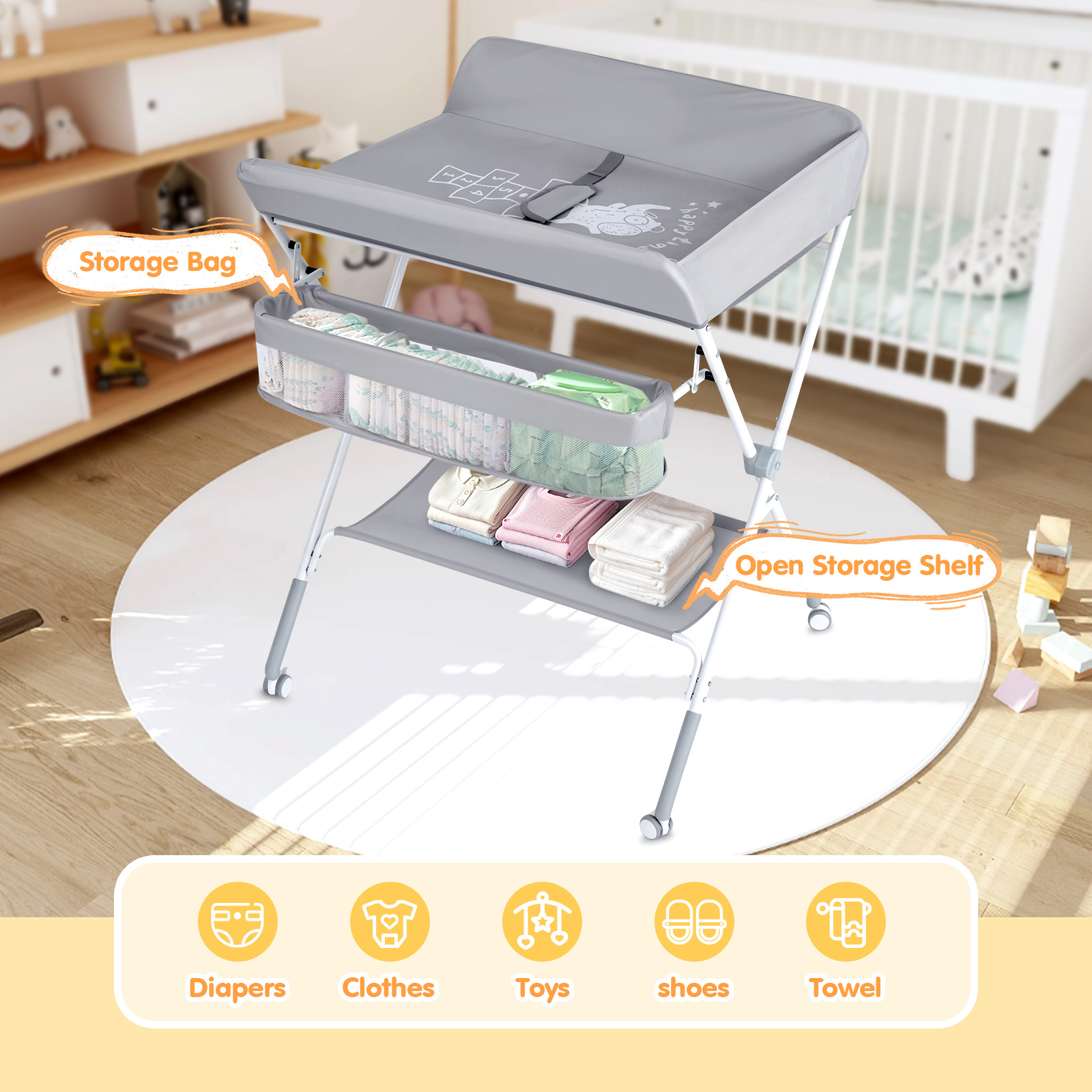 Advwin Foldable Baby Changing Table Height Adjustable Diaper Station Portable Toddler Change Table